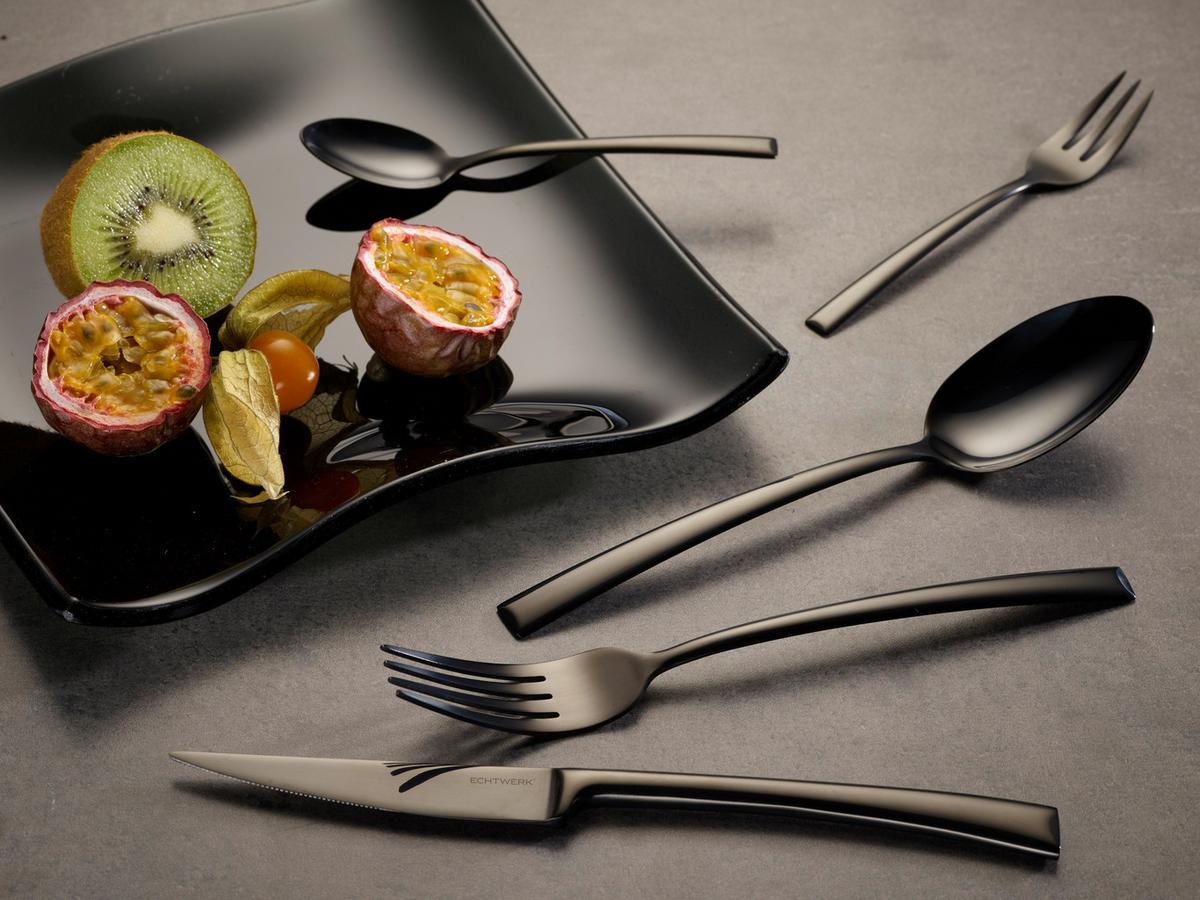 Jedilni Pribor Avelino, 30-Delni - črna/visoki sijaj, Design, kovina (35,5/25,5/5cm) - Echtwerk