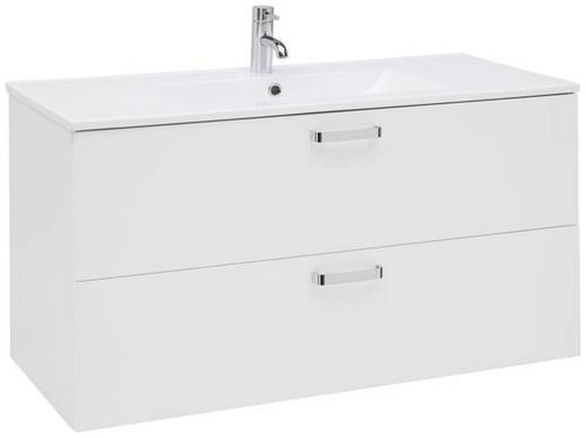 Bază cu lavoar Fresh - alb/alb lucios intens, Konventionell, ceramică/material pe bază de lemn (100/56/46,5cm) - Ondega