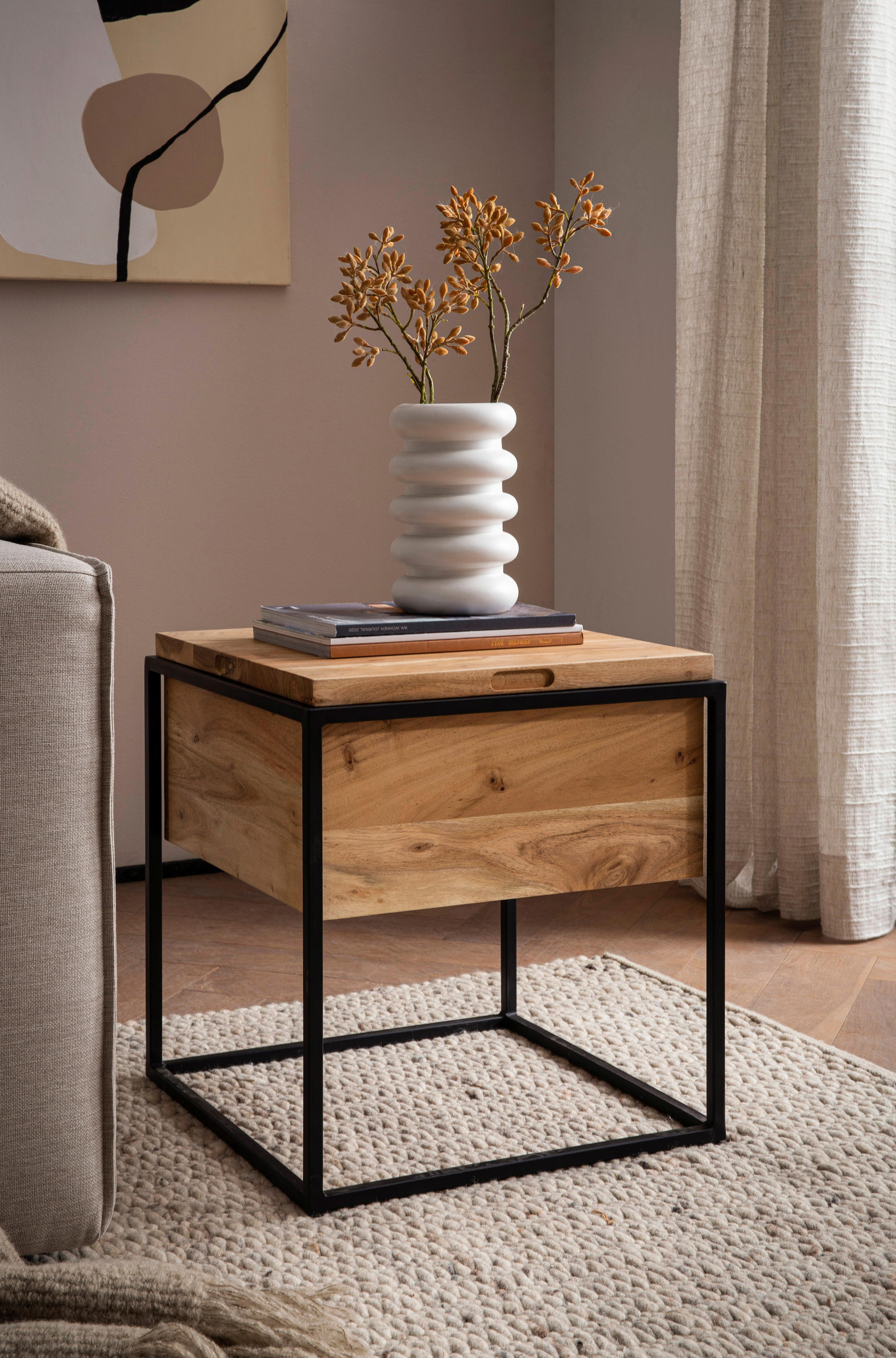 BEISTELLTISCH BEISTELLTISCH AKAZIE - Schwarz/Akaziefarben, Design, Holz/Metall (47/47/51,5cm) - Livetastic