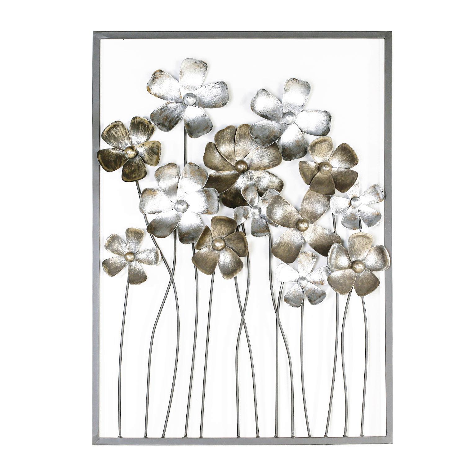 Metallbild Fleurs Braun/Creme ca. 58x80cm - Goldfarben/Creme, MODERN, Metall (58/80cm)