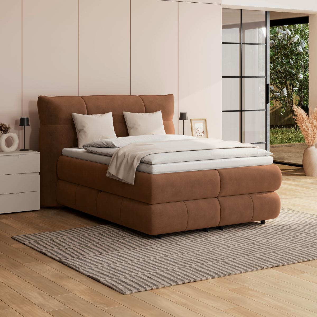 Boxspring Krevet Carmelo - bakrene boje/crna, Trend, tekstil/plastika (140/200cm) - Premium Living