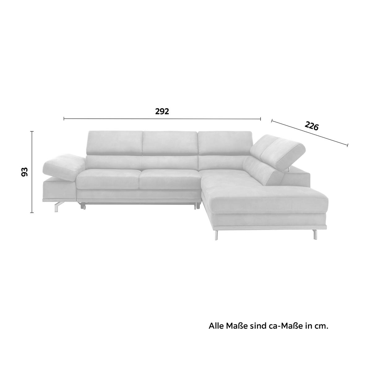 Ecksofa Carmen Grau mit Bettfunktion - Chromfarben/Silberfarben, Konventionell, Holz/Textil (292/93/226cm) - Zandiara