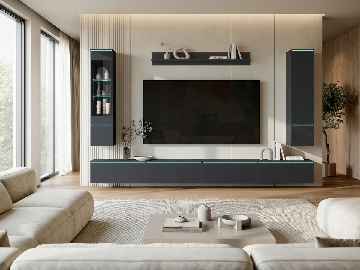 Dnevni Regal Vera Xxl, Črna, 5-Delni - črna/siva, Basics, umetna masa/steklo (300/162/33cm) - P & B