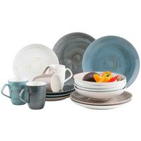 KOMBISERVICE 16-TLG DERBY - Blau/Weiss, Basics, Keramik (33/31,5/35cm) - Mäser