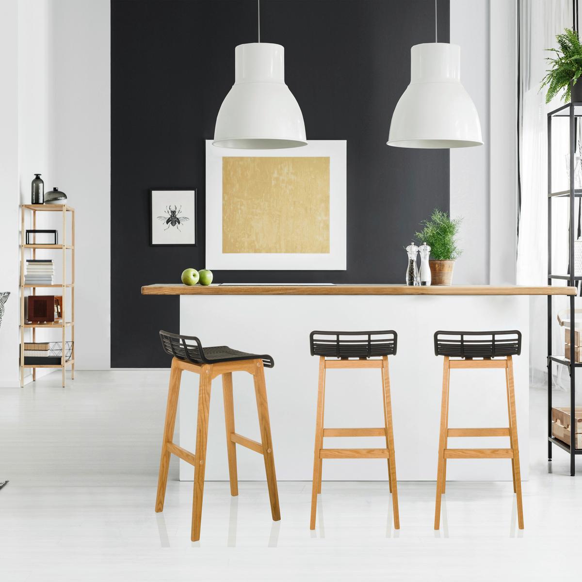 Barski Stol Lonso W, Črna, Barva Hrasta - črna/barve hrasta, Moderno, umetna masa/les (40/88/46cm) - MID.YOU