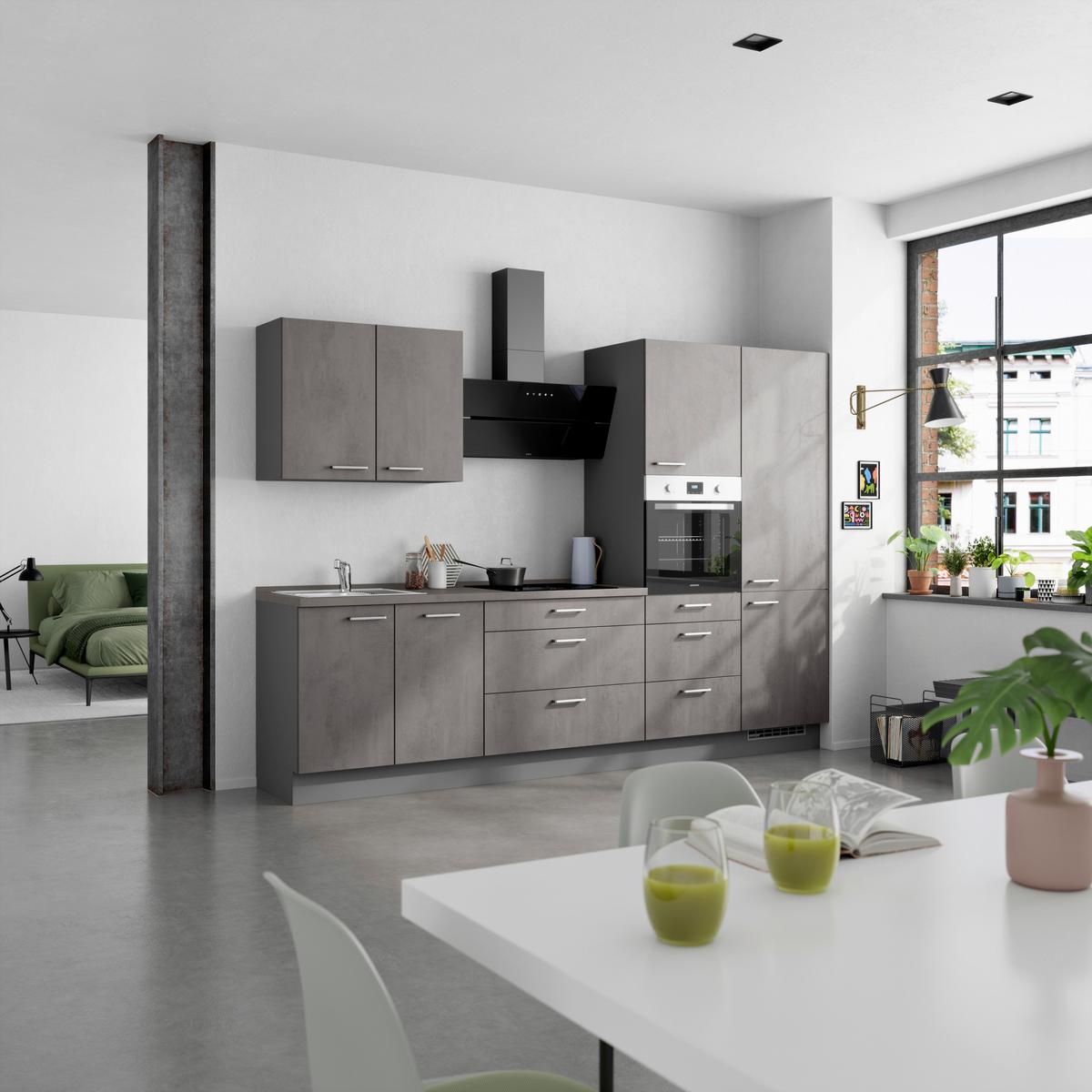 Küchenblock Riva High m. Geräten Schieferfarben - Schieferfarben/Edelstahlfarben, MODERN, Holzwerkstoff/Metall (300cm) - Nobilia