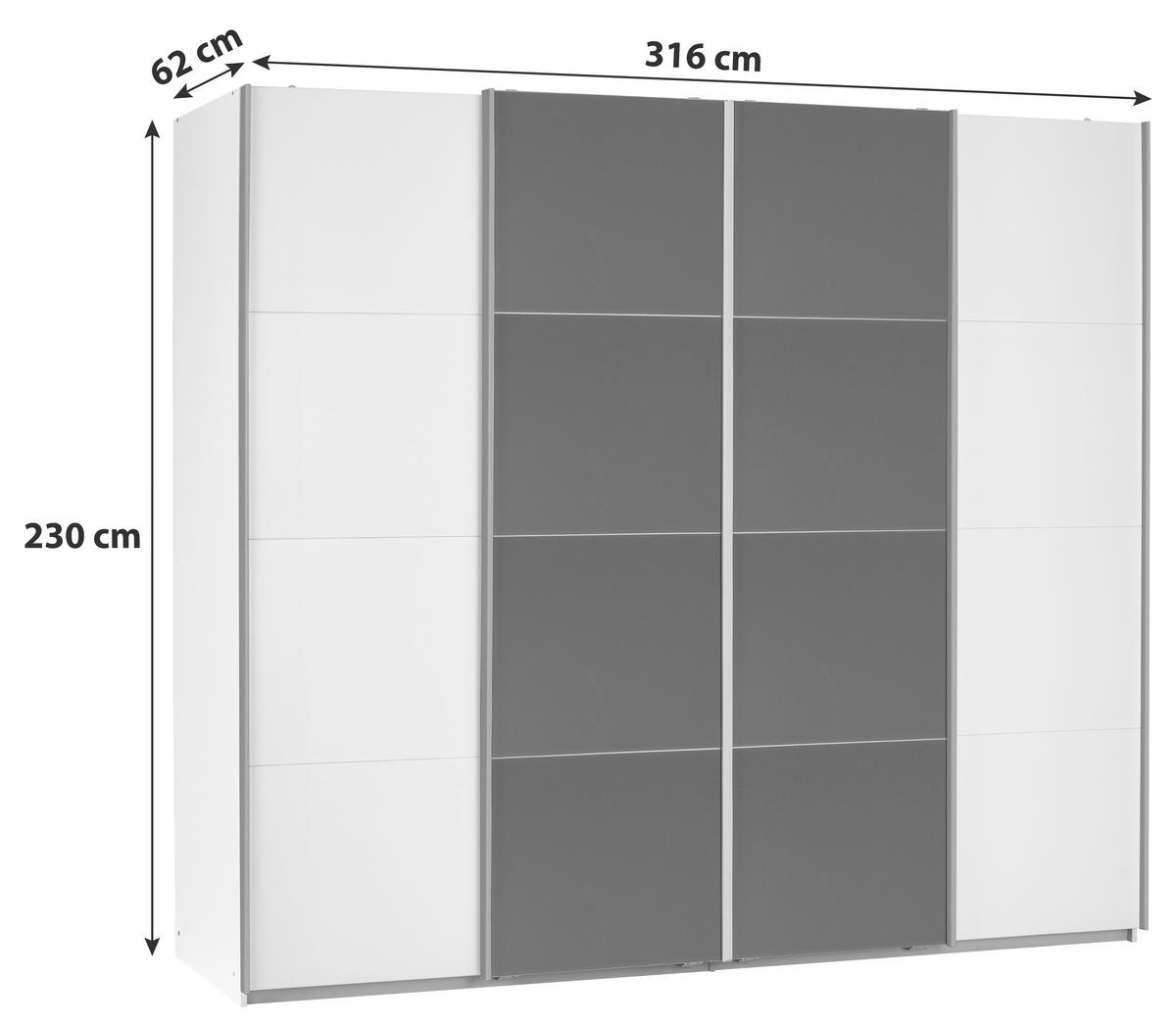 Dulap cu uși glisante BENSHEIM 316/230 - alb/gri închis, Modern, sticlă/material pe bază de lemn (316/230/62cm) - James Wood