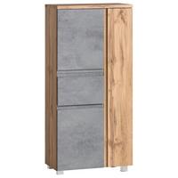 Midischrank Varese ca. 65x130 cm Hellgrau/Eiche - Eiche Wotan/Silberfarben, MODERN, Holzwerkstoff/Kunststoff (65/130/35cm) - Held