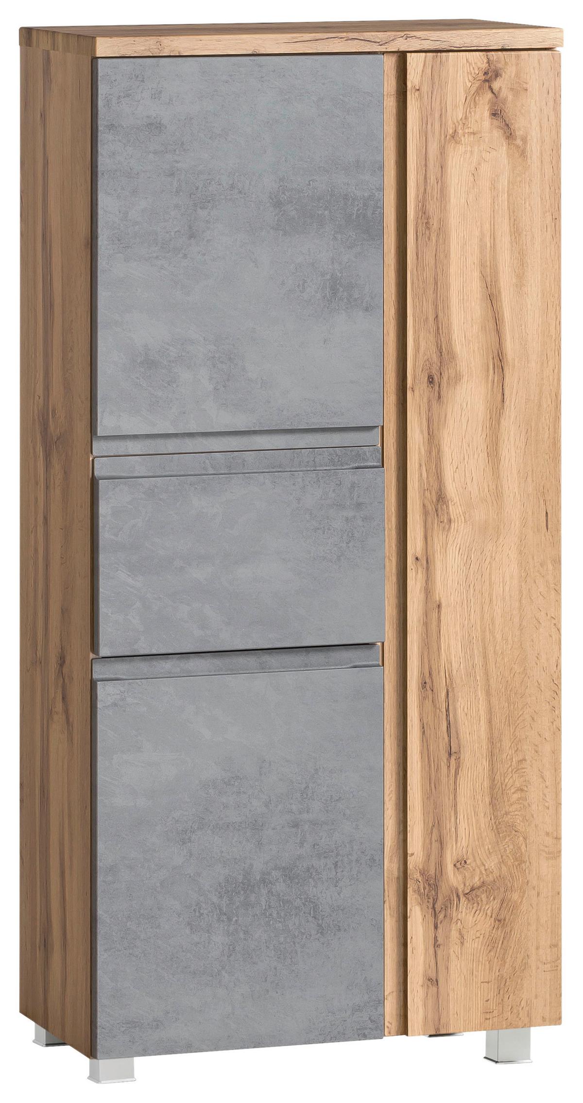 Midischrank Varese ca. 65x130 cm Hellgrau/Eiche - Eiche Wotan/Silberfarben, MODERN, Holzwerkstoff/Kunststoff (65/130/35cm) - Held