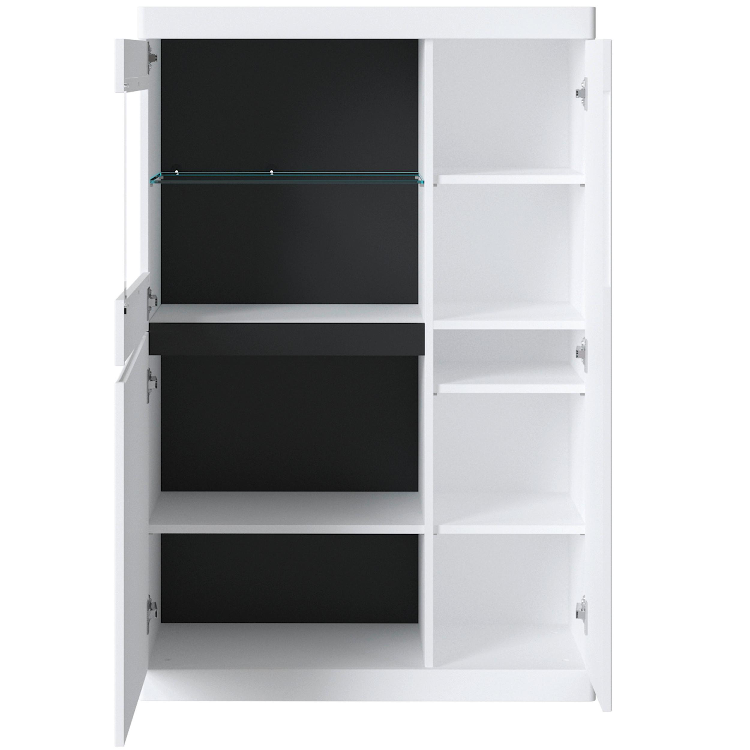 VITRINĂ TURINO NEO - alb/grafit, Trend, sticlă/material pe bază de lemn (86/130,8/39,9cm) - Modern Living