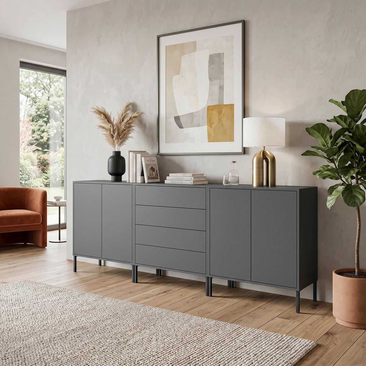 Sideboard Mailand Set 5 Anthrazit - Anthrazit, MODERN, Holzwerkstoff/Metall (237/86/33cm) - MID.YOU