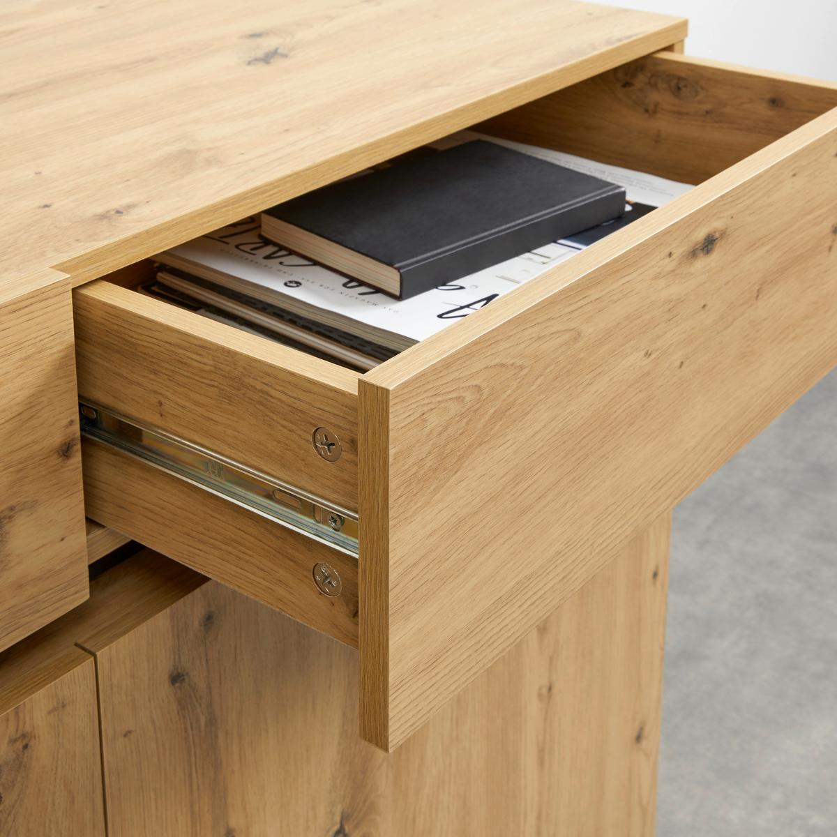 Sideboard Jasmina in Eichenfarben/Schwarz massiv - Eichefarben/Schwarz, Modern, Holz/Metall (118/90/41,5cm) - Bessagi Home