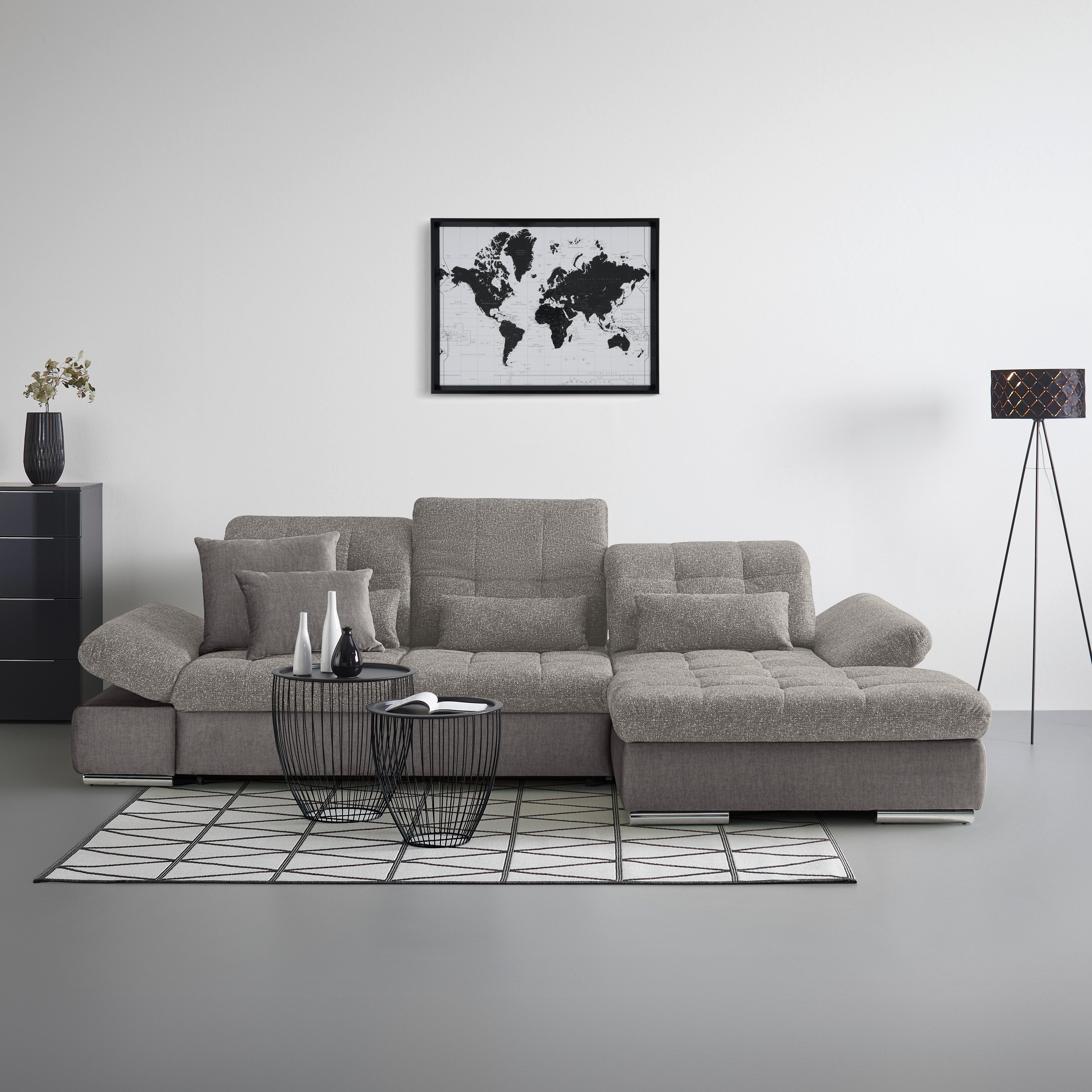 Wohnlandschaft Sanfino Silberfarben - Chromfarben/Silberfarben, KONVENTIONELL, Holz/Textil (305/79-96/199cm) - Premium Living