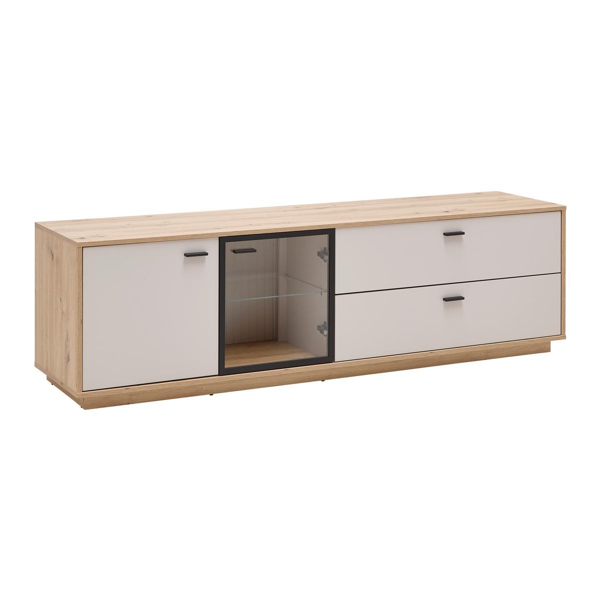 TV-Element Cremona Kaschmir/Eiche Artisan - Kaschmir/Schwarz, MODERN, Glas/Holzwerkstoff (180/55/45cm) - Premium Living