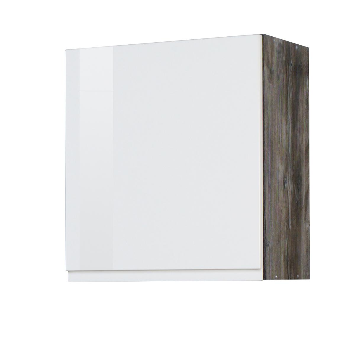 Küchenoberschrank "Cardiff" Weiß/Eiche - Weiß Hochglanz/Grau, Basics, Holzwerkstoff (50/57/34cm) - Held