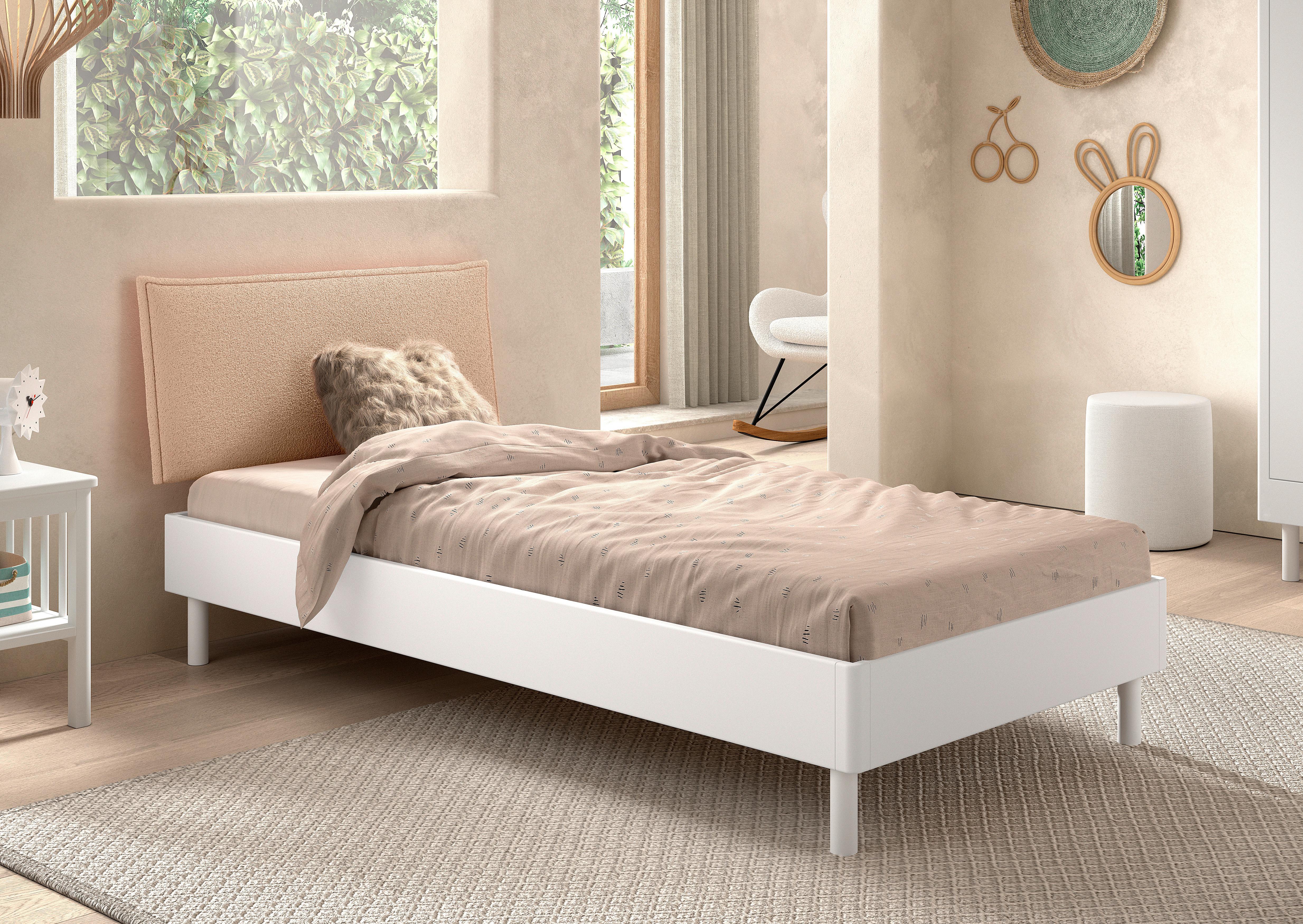 Bett FORREST Weiß ca.90x200cm Echtholz Buche - Beige/Weiß, MODERN, Holz/Textil (90/200cm) - Vipack