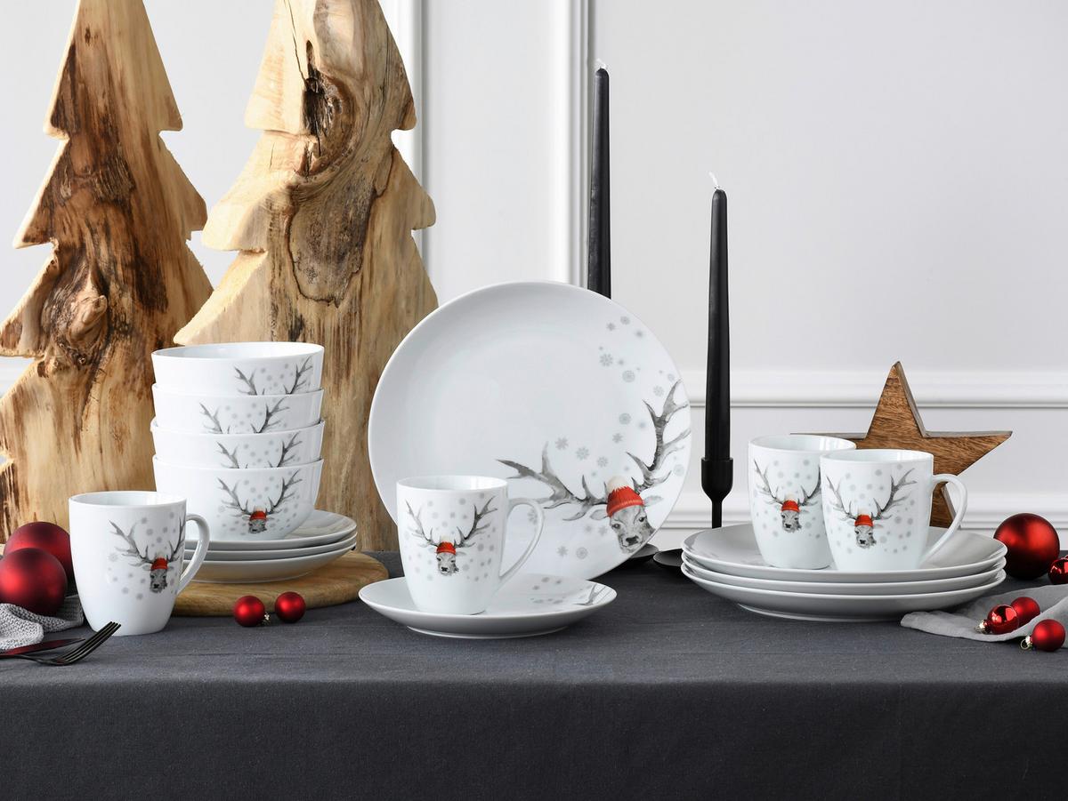Kombinirani Servis Christmas Reindeer, 16-Delni - bela, Basics, keramika - Creatable
