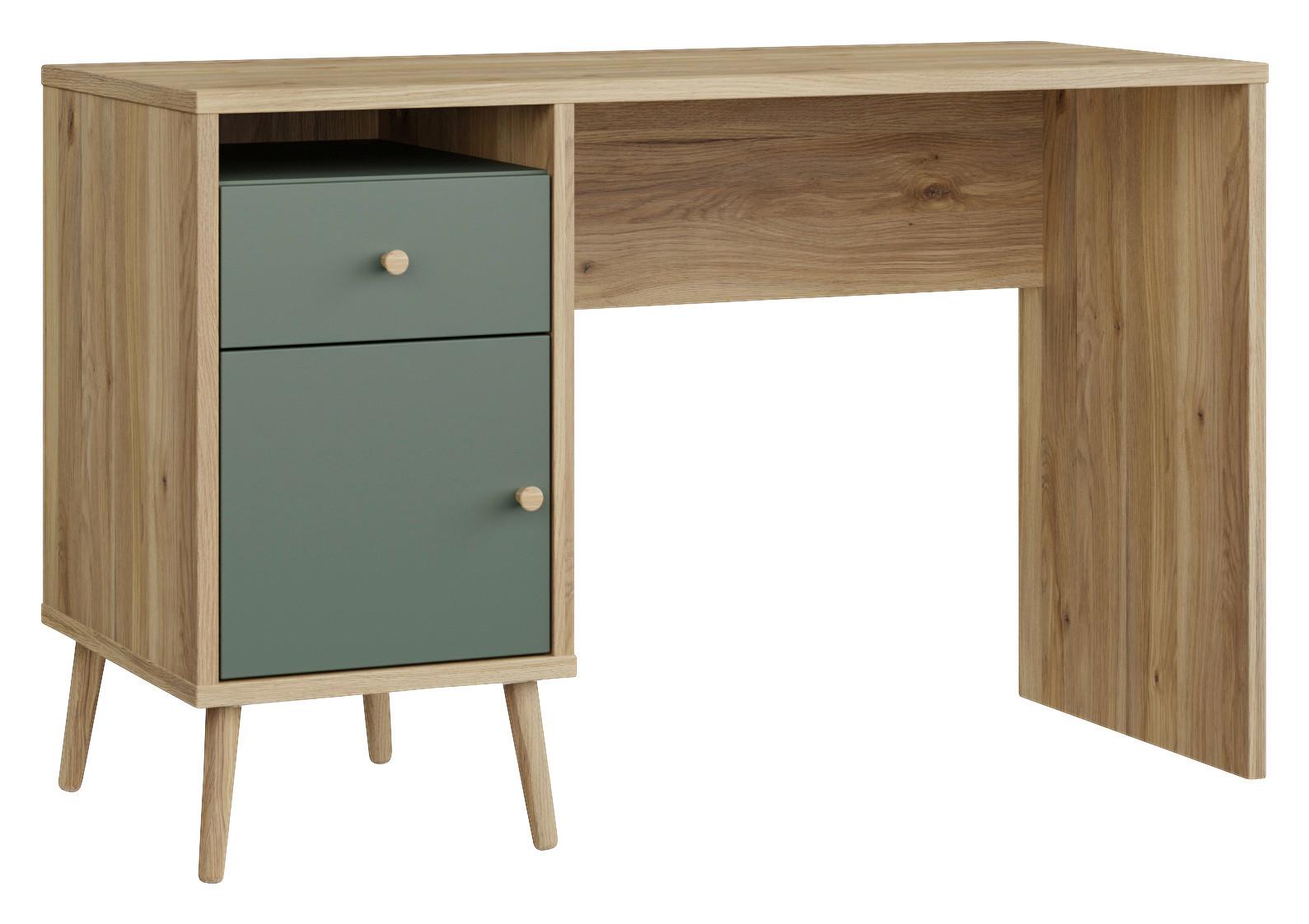 Schreibtisch Whenua Eichefarben/Salbeigrün - Salbeigrün/Eichefarben, KONVENTIONELL, Holz/Holzwerkstoff (120/53/77cm) - Mömax