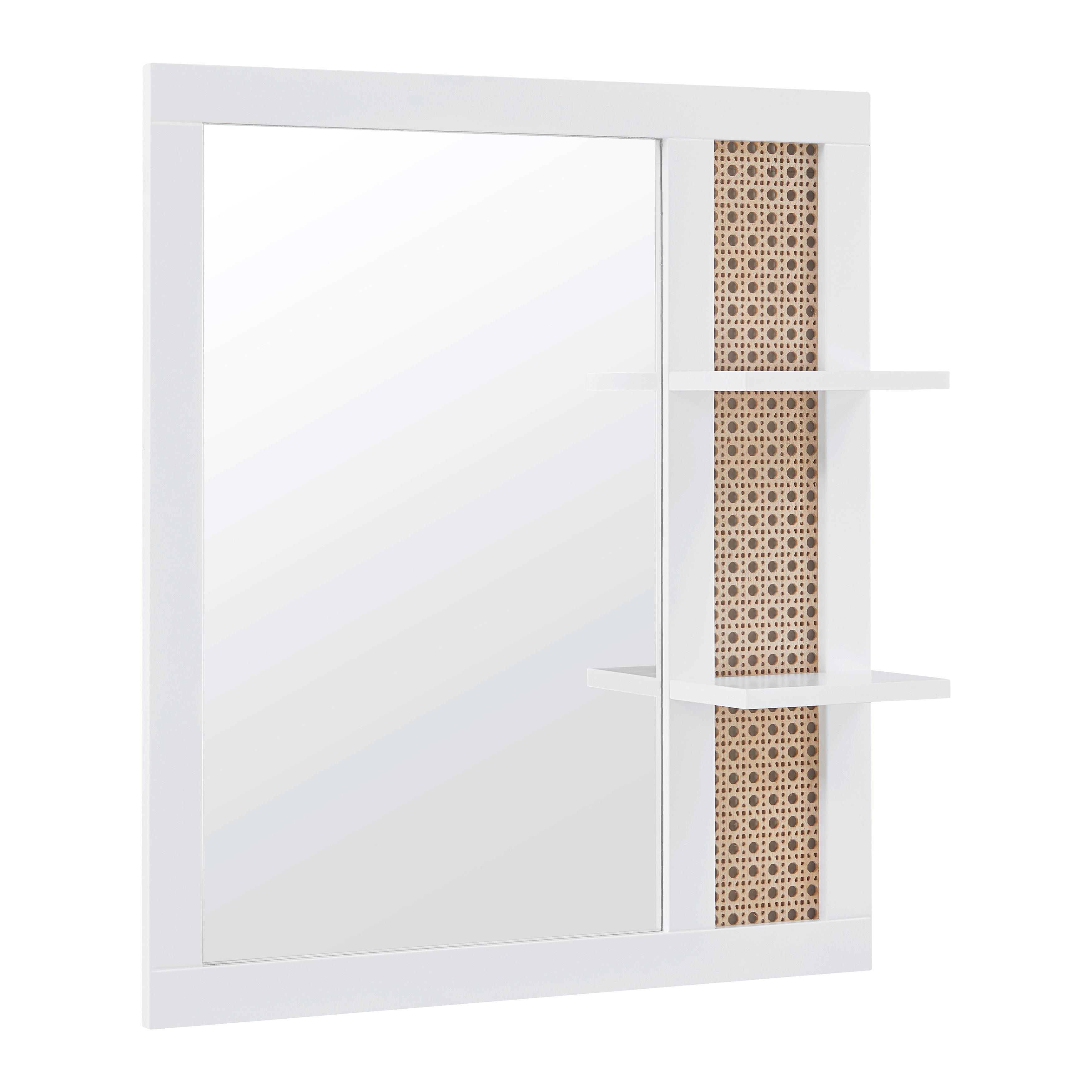 BADRUMSSPEGEL LISA - vit/naturfärgad, Modern, trämaterial/glas (61/70/13cm) - Bessagi Home