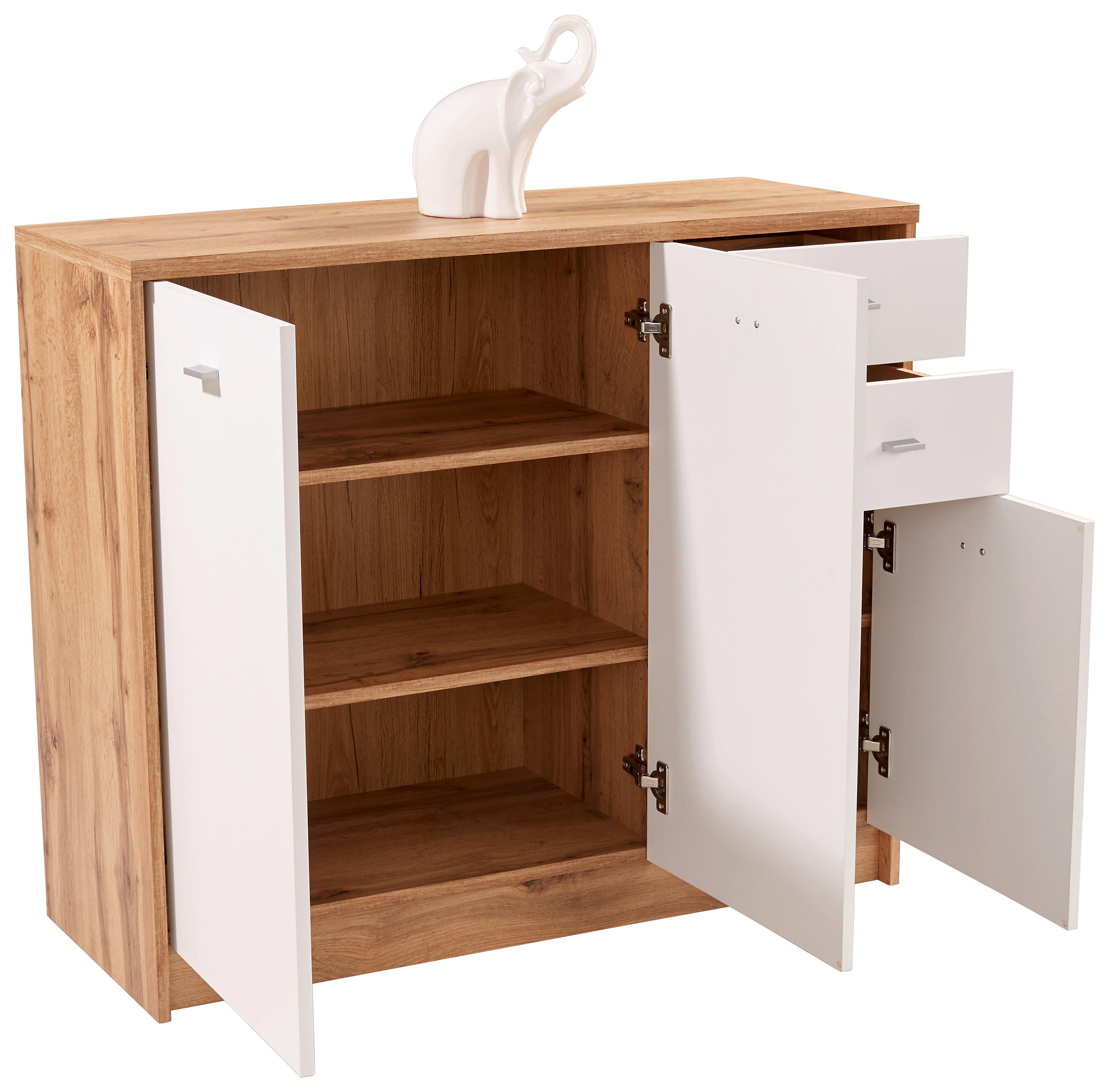 Komód 3 Ajtó 2 Fiók 4-You - tölgyfa színű/fehér, Modern, műanyag/faalapú anyag (109,1/85,4/34,6cm)
