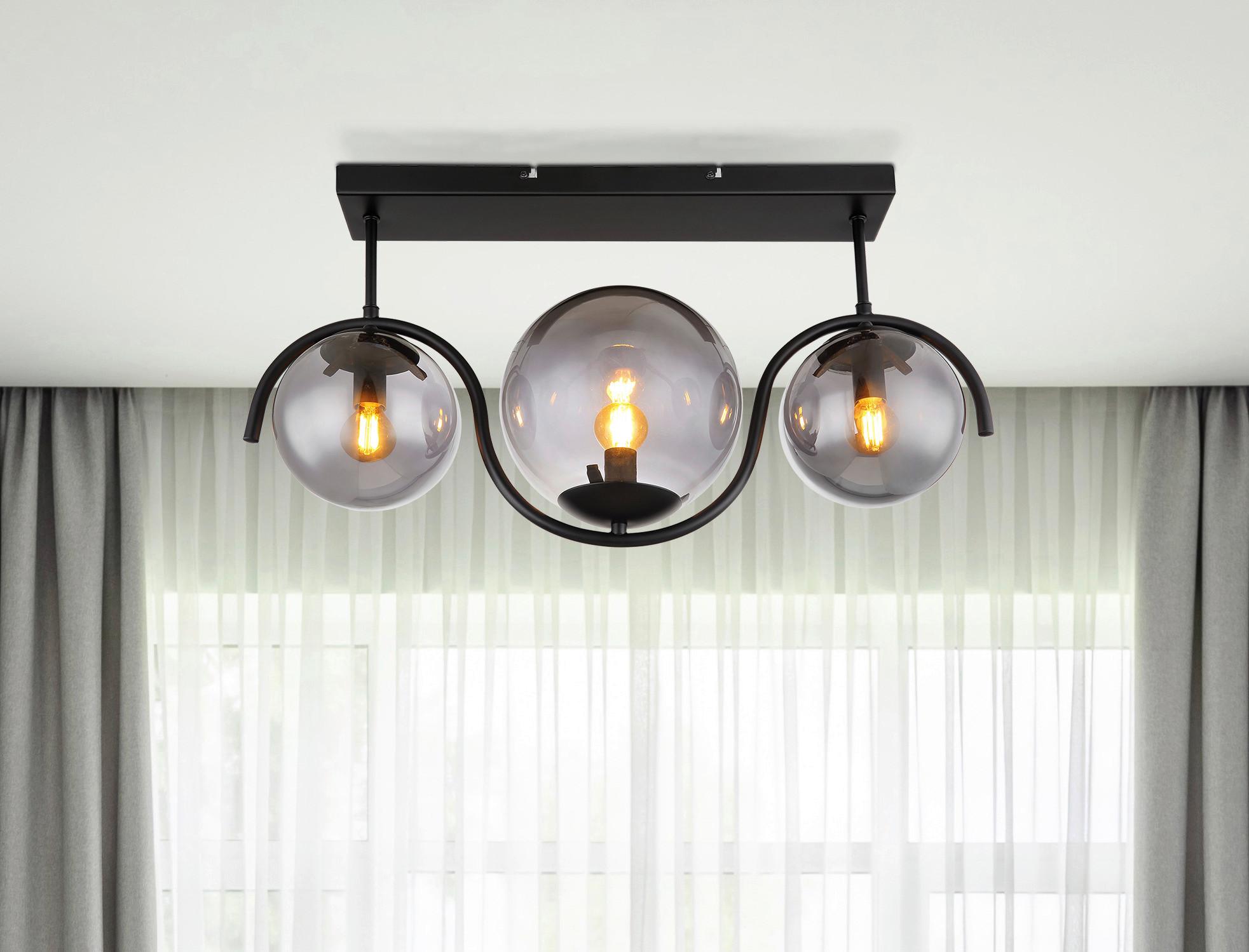 DECKENLEUCHTE PORRY SCHWARZ B: 20CM 3-FLM. - Schwarz, Basics, Glas/Metall (60/20/33cm) - Globo
