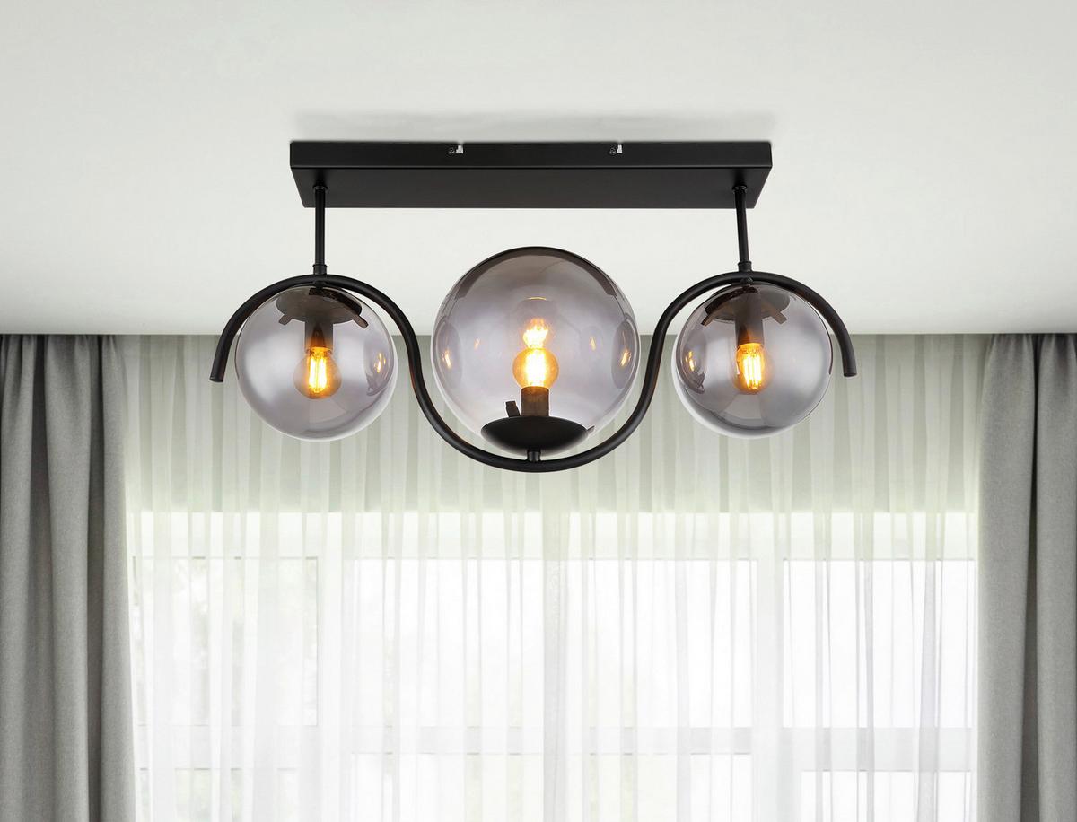 DECKENLEUCHTE PORRY SCHWARZ B: 20CM 3-FLM. - Schwarz, Basics, Glas/Metall (60/20/33cm) - Globo