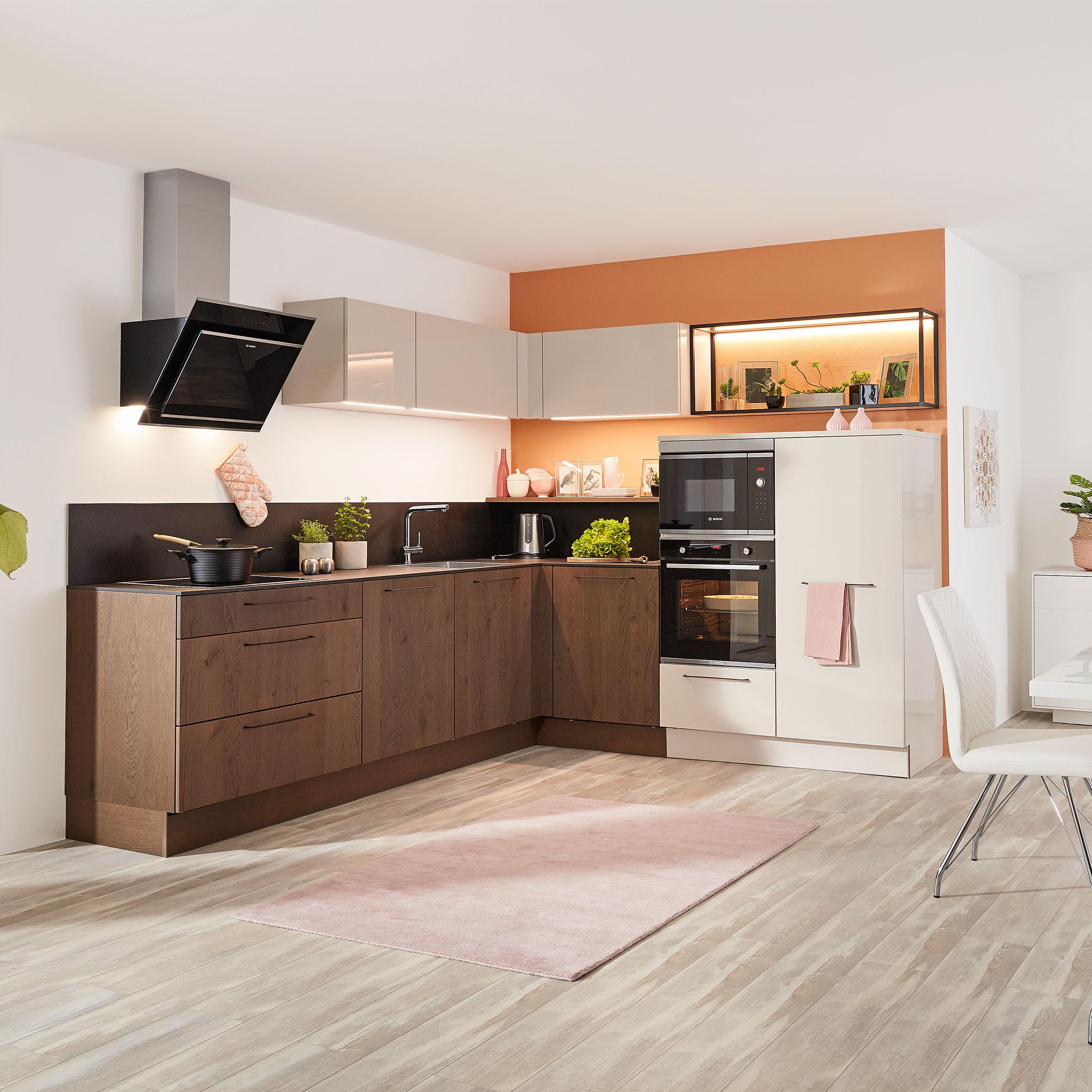 Eckküche Tavola/Lux - Eichefarben/Weiß, MODERN, Holzwerkstoff (276,5/246,5cm) - Nolte Küchen