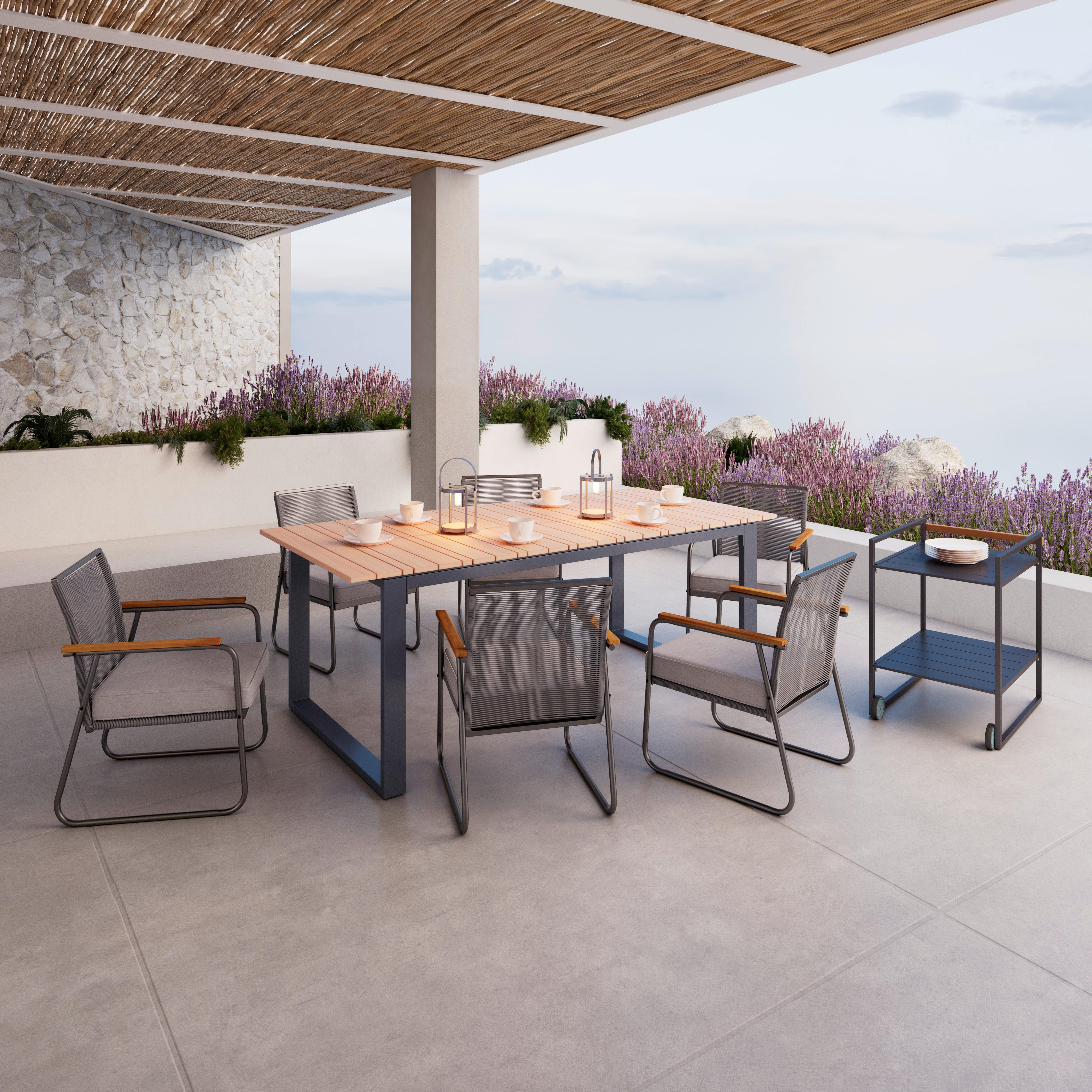 STÓŁ OGRODOWY RUBY - ciemnoszary/kolor drewna tekowego, Modern, tworzywo sztuczne/metal (210/75/100cm) - Bessagi Garden