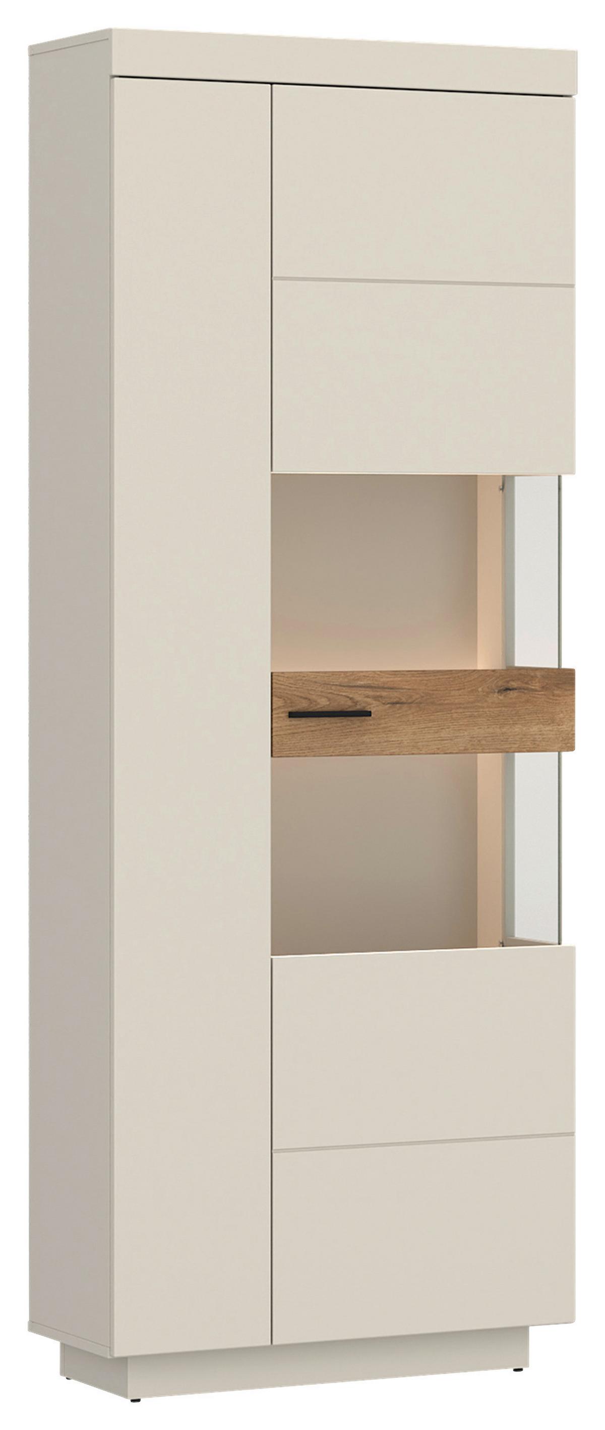 Vitrină LIGHTNING - cașmir/culoare lemn stejar, Modern, sticlă/material pe bază de lemn (75/201/34,6cm) - Modern Living