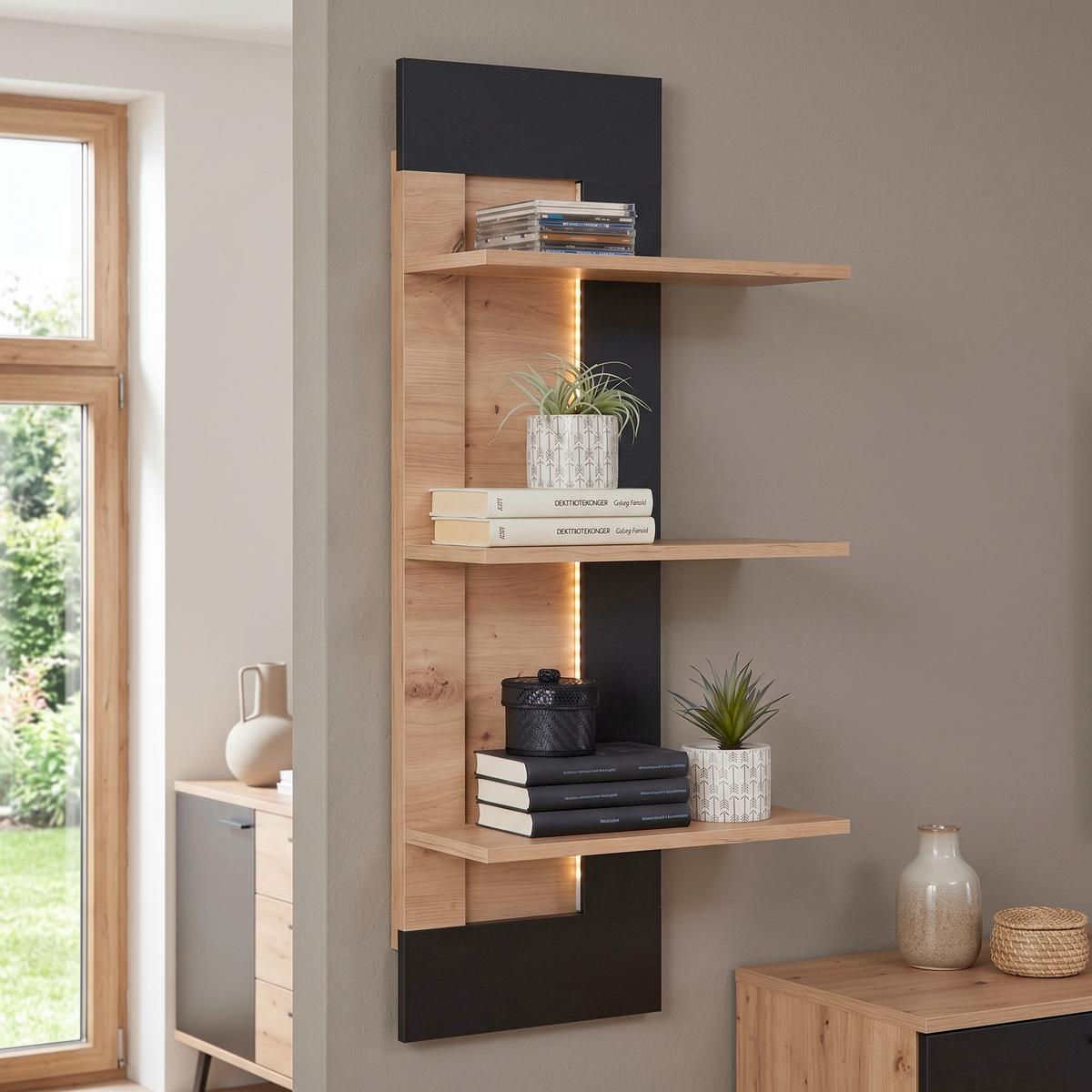 Etajeră De Perete Nyon - culoare lemn molid/negru, Modern, material pe bază de lemn (49,1/110/21cm) - Modern Living