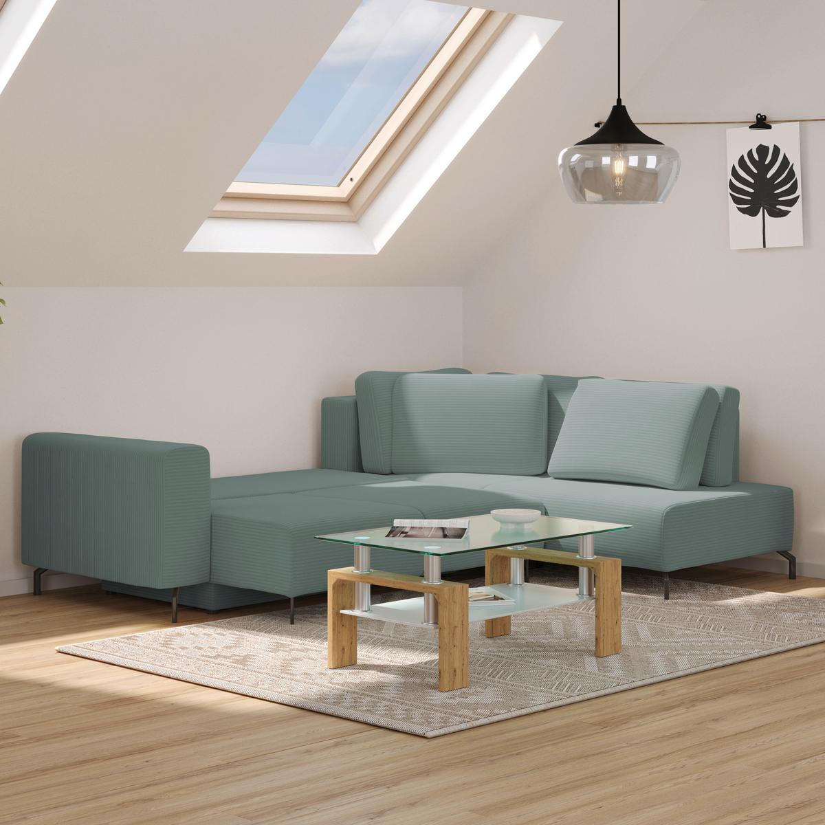 Kutna Garnitura Veni - sivo-zelena/crna, Moderno, tekstil (272/210cm) - Modern Living