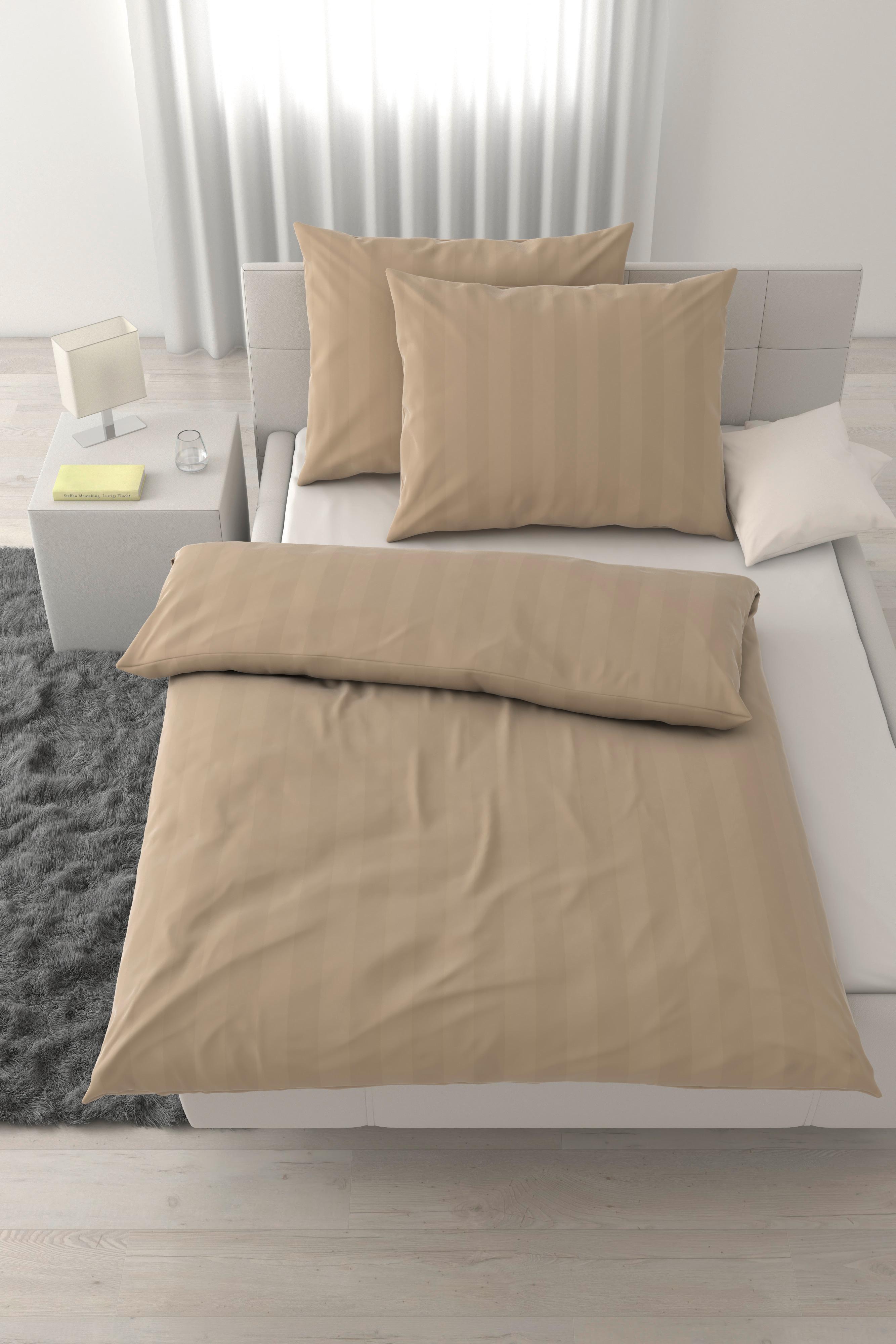 Lenjerie de pat, Xenia Streif 2x50x70/200x220 cm - bej, Modern, textil (200/220cm) - Premium Living
