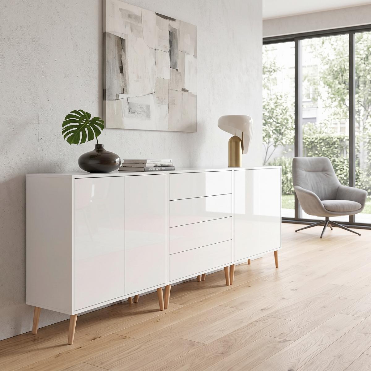 Sideboard Mailand Set 5 Weiß - Weiß Hochglanz/Weiß, MODERN, Holz/Holzwerkstoff (237/86/33cm) - MID.YOU