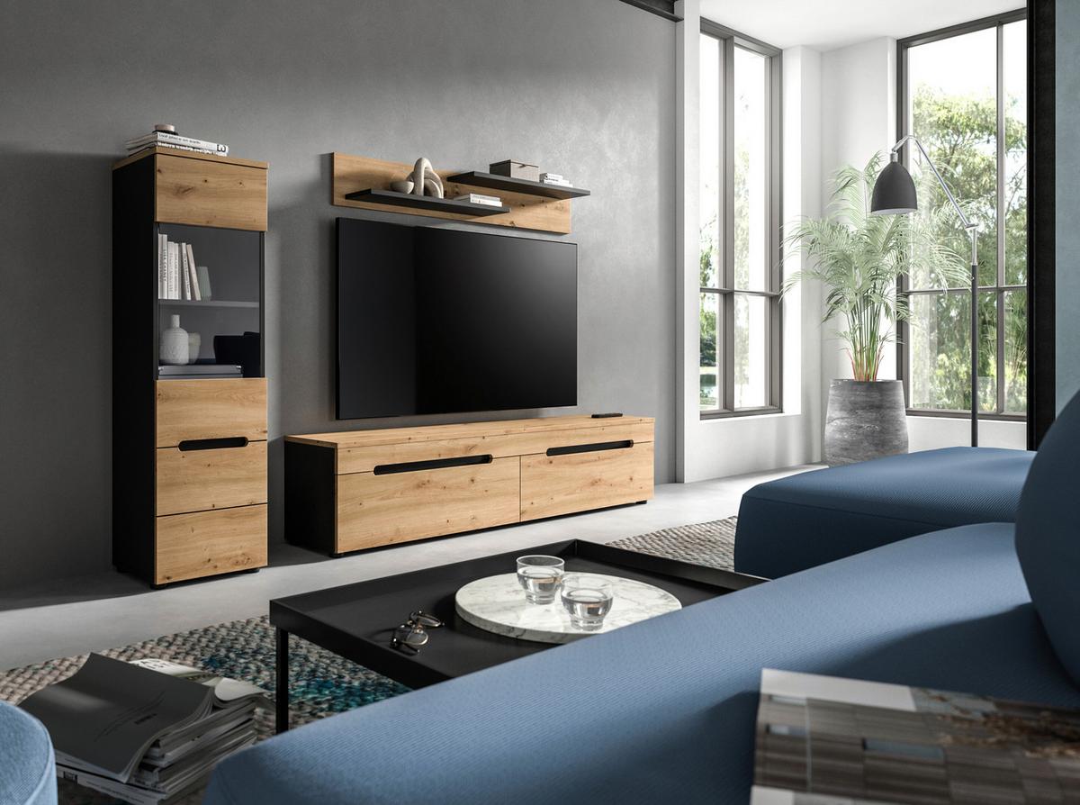 Dnevni Regal Canu, Siva,barva Hrasta, 3-Delni - črna/hrast artisan, Design, umetna masa/leseni material (221/141/33cm) - Livetastic