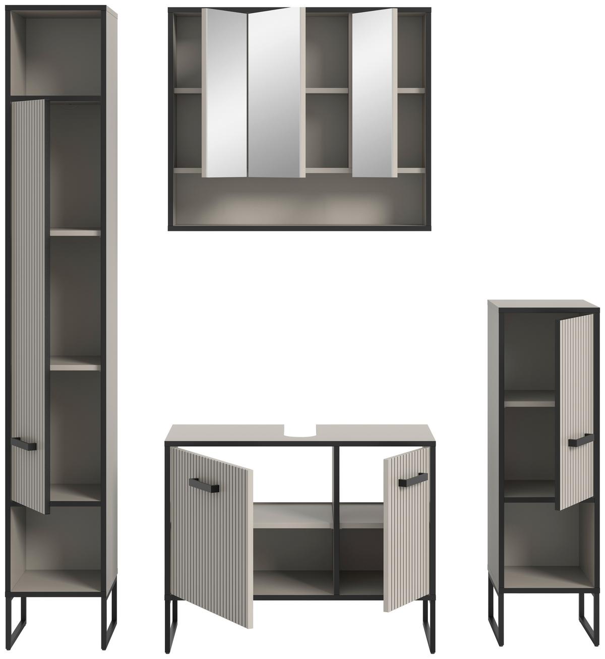 Badezimmer BAGNO 4-teilig ca.140xm Kaschmir - Kaschmir/Schwarz, MODERN, Holzwerkstoff/Metall (140cm) - MID.YOU