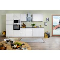 Küchenblock Lorena mit Geräten ca. 335 cm Weiß Hochglanz - Weiß Hochglanz/Graphitfarben, Basics, Holzwerkstoff (335cm) - Respekta