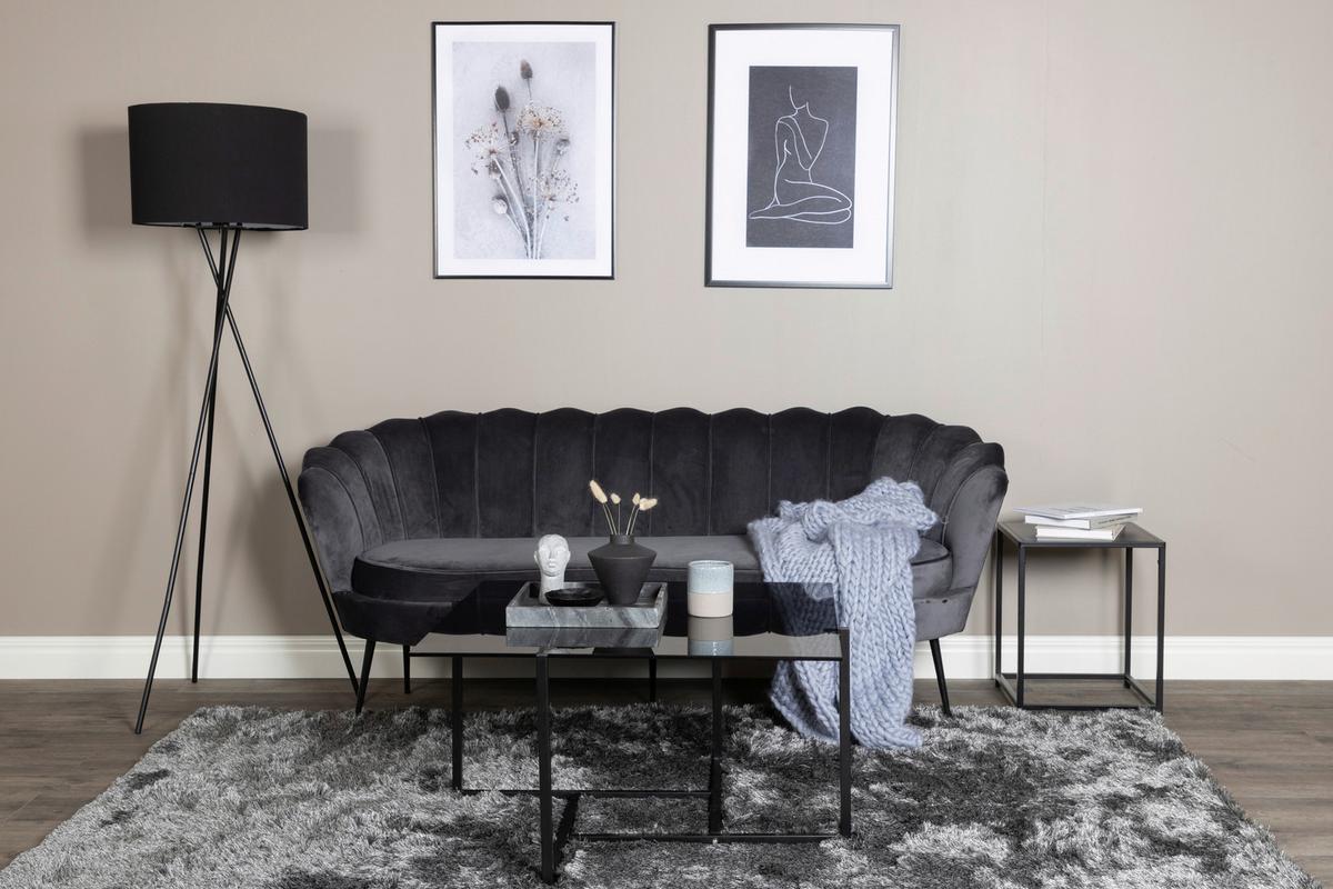 Sofa Calais ca. 180 cm Dunkelgrau Samt - Dunkelgrau/Schwarz, Design, Textil/Metall (180/78.5/78cm) - Livetastic