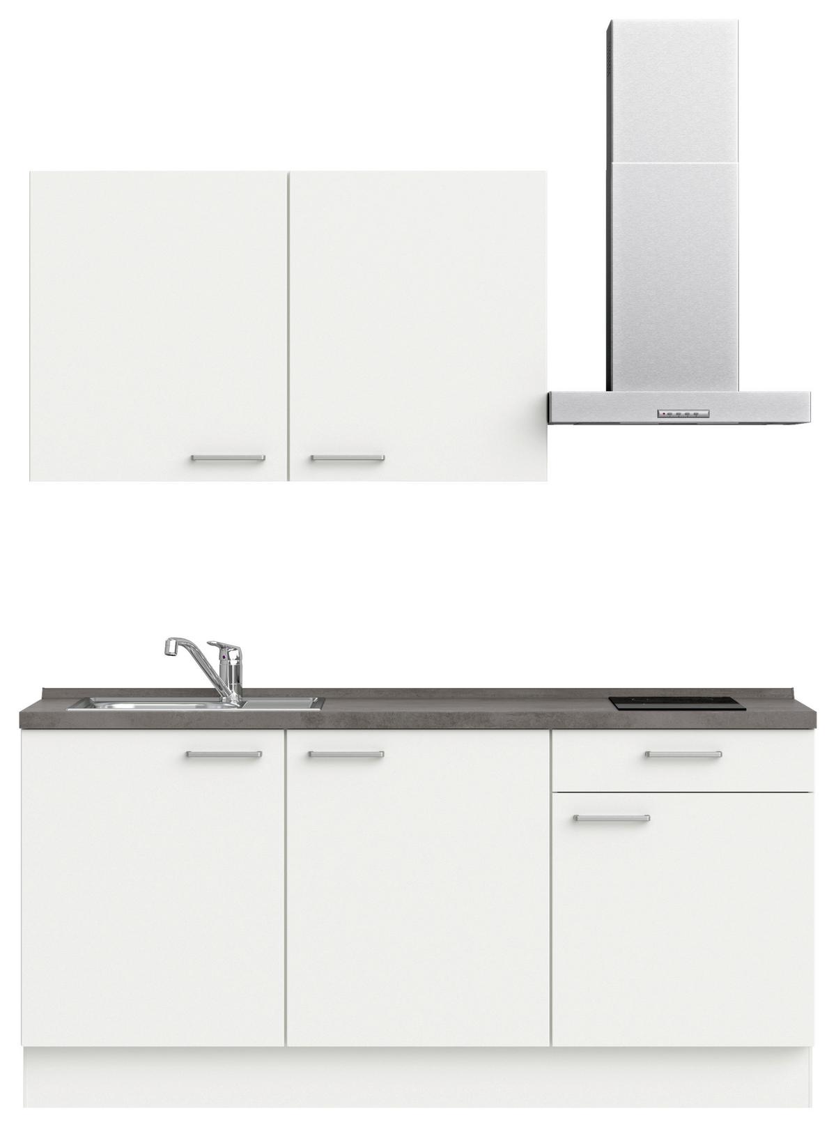 Küchenblock Touch Low m. Geräten Weiß - Schieferfarben/Edelstahlfarben, MODERN, Holzwerkstoff/Metall (180cm) - Nobilia