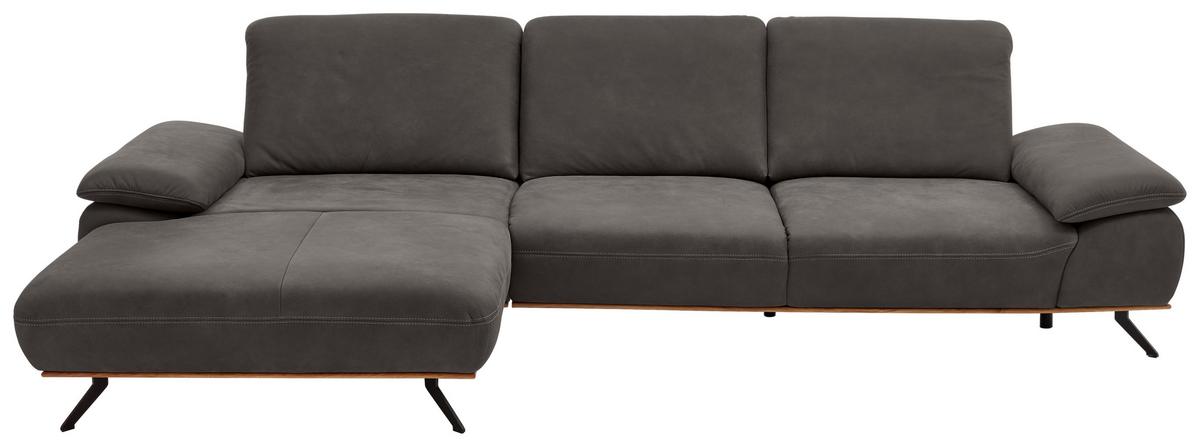 Wohnlandschaft Erling Dunkelgrau - Dunkelgrau/Beige, MODERN, Leder/Metall (187/89/322cm) - Premium Living