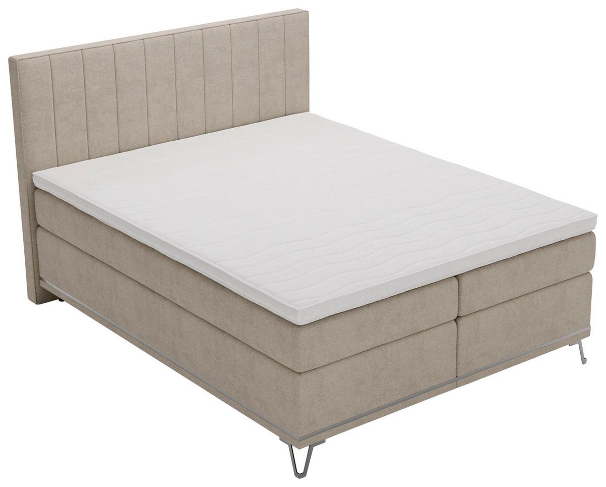 Boxspringbett Cromo Beige ca. 160x200cm - Beige/Silberfarben, Konventionell, Textil/Metall (160/200cm) - Premium Living