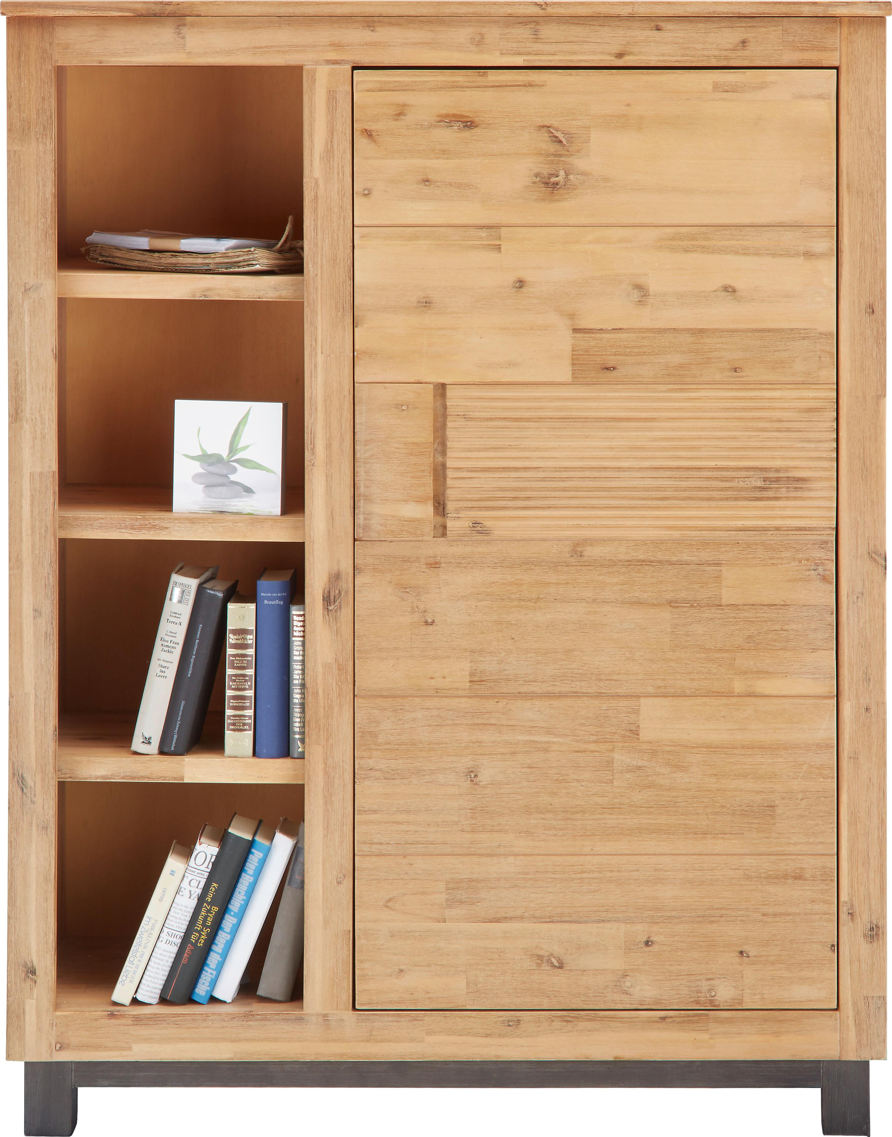 Highboard aus Akazie teilmassiv - Akaziefarben/Grau, Konventionell, Holz (110/140/45cm) - Zandiara