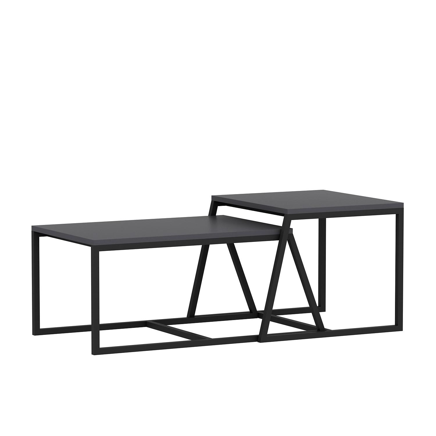 Couchtischset Minimal Couchtisch - Anthrazit/Schwarz, Design, Holzwerkstoff/Metall (75-55/38-45/50-47cm) - Livetastic