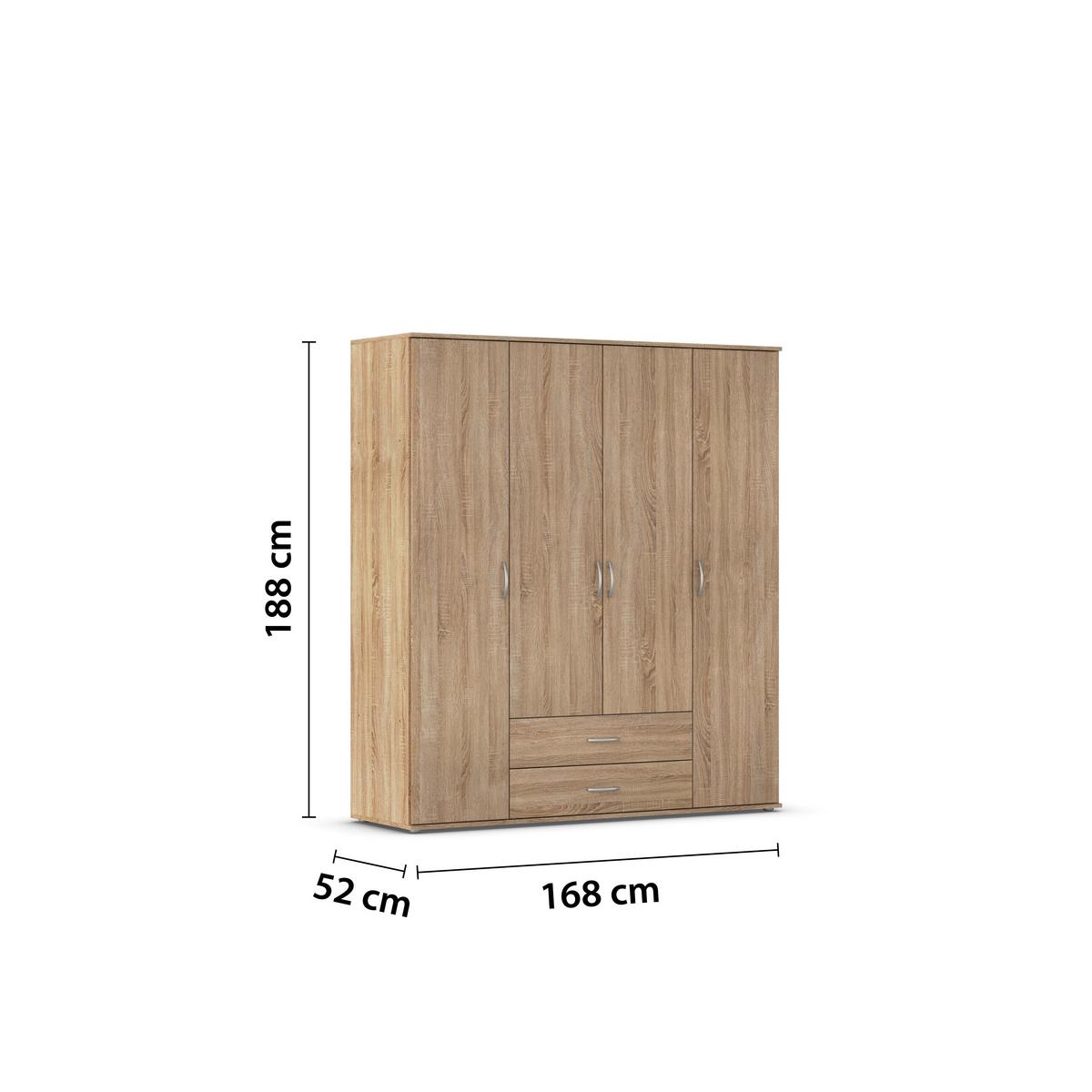 Ormar Za Odjeću Paul - boje hrasta/boje aluminija, Konvencionalno, drvni materijal/plastika (168/188/52cm) - Modern Living