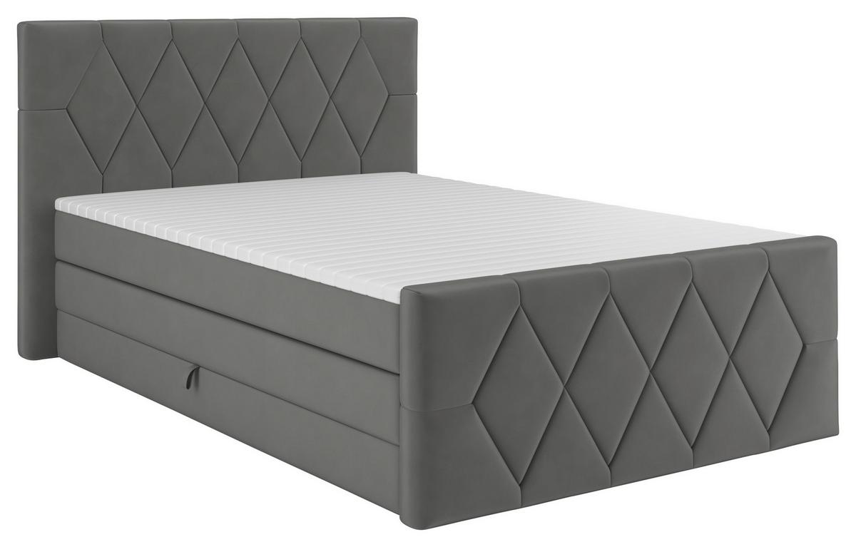 Boxspringbett Josie B Graphitfarben ca. 140x200cm - Graphitfarben/Schwarz, KONVENTIONELL, Holz/Holzwerkstoff (140/200cm) - Mömax