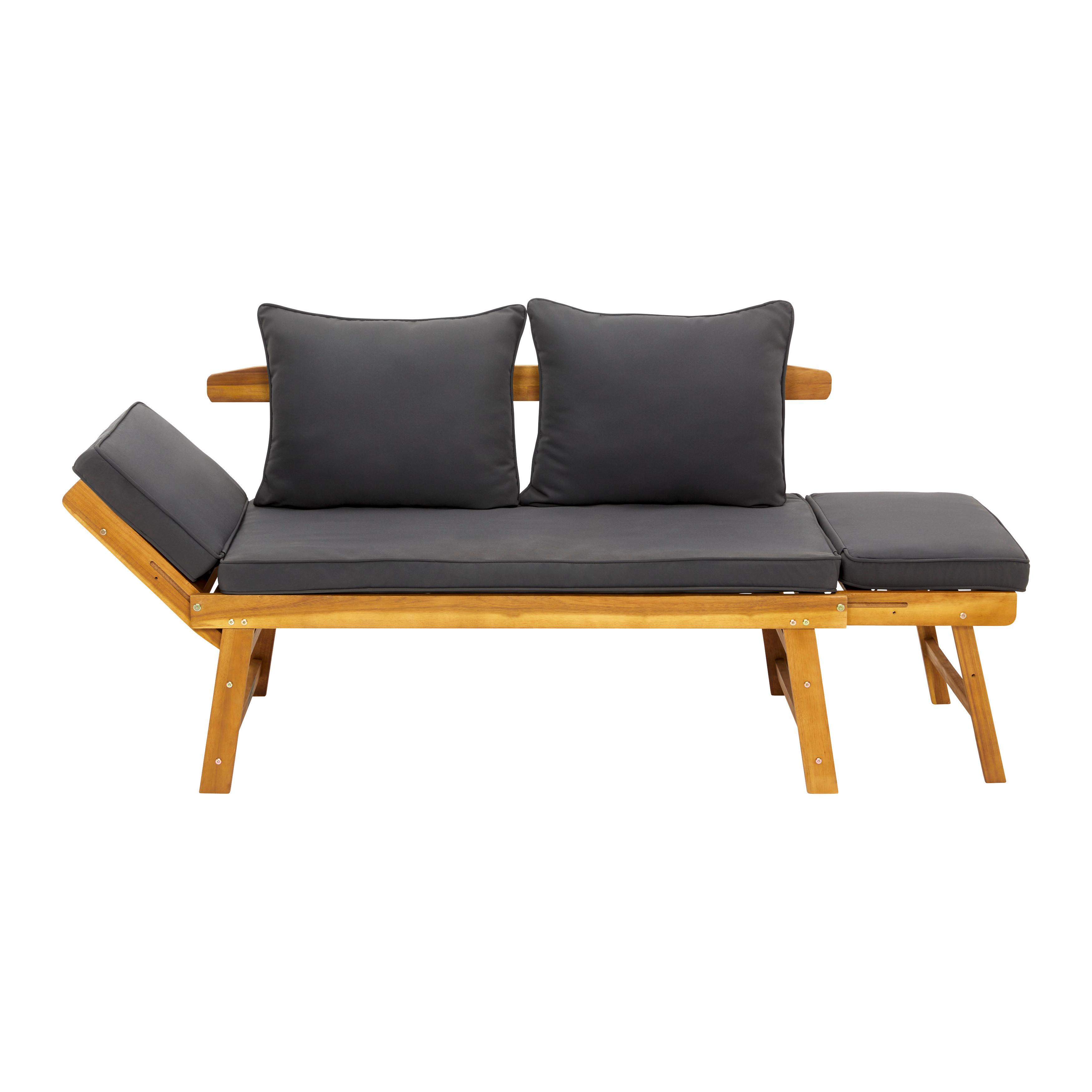 Počivalnik Pia - temno siva/barve akacije, Moderno, tekstil/les (143-190/68/75cm) - Bessagi Garden