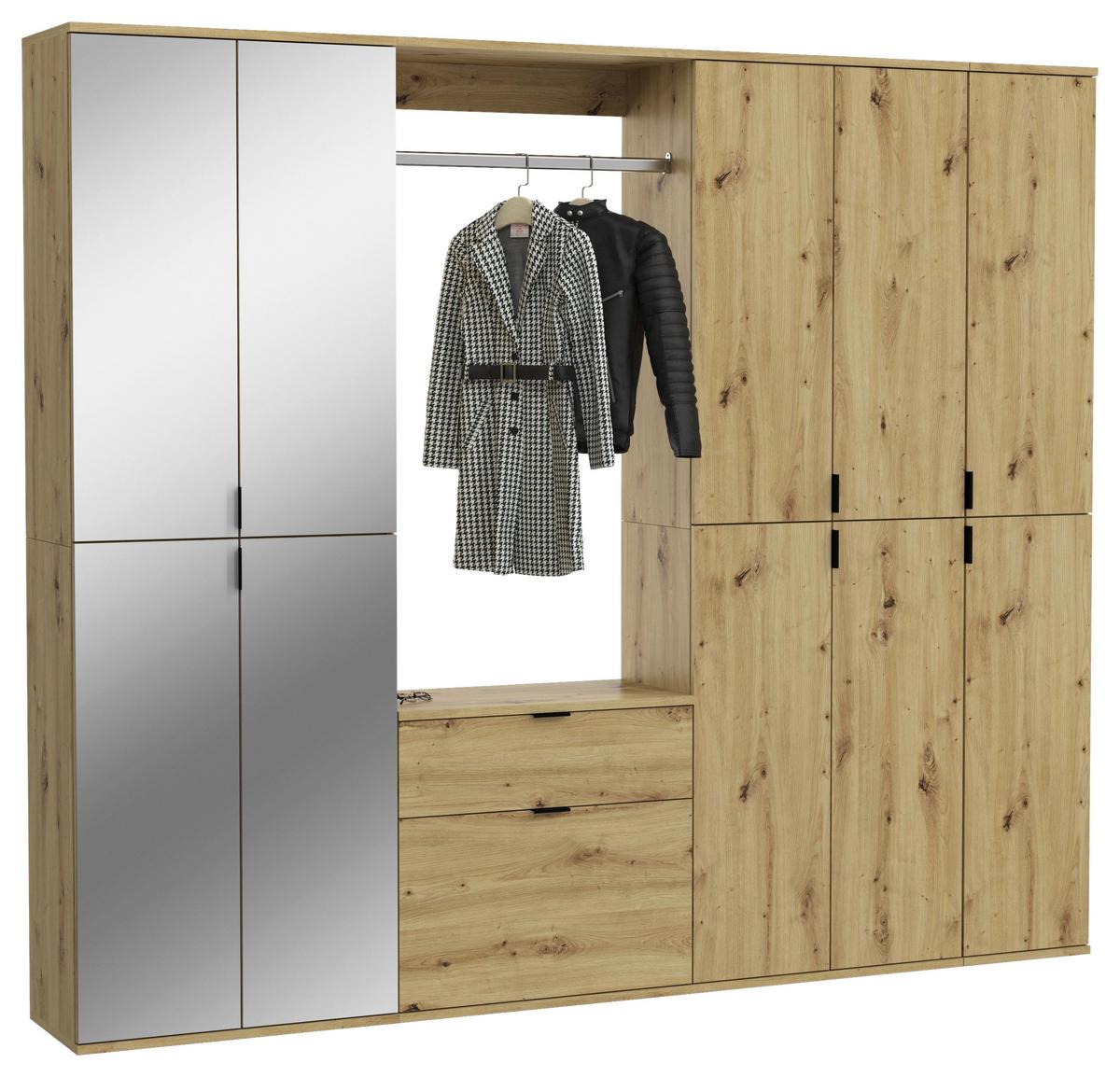 Garderobe Projekt X 4-teilig ca. 213x193 cm Artisan Eiche - KONVENTIONELL, Glas/Holzwerkstoff (213/193/34cm) - MID.YOU