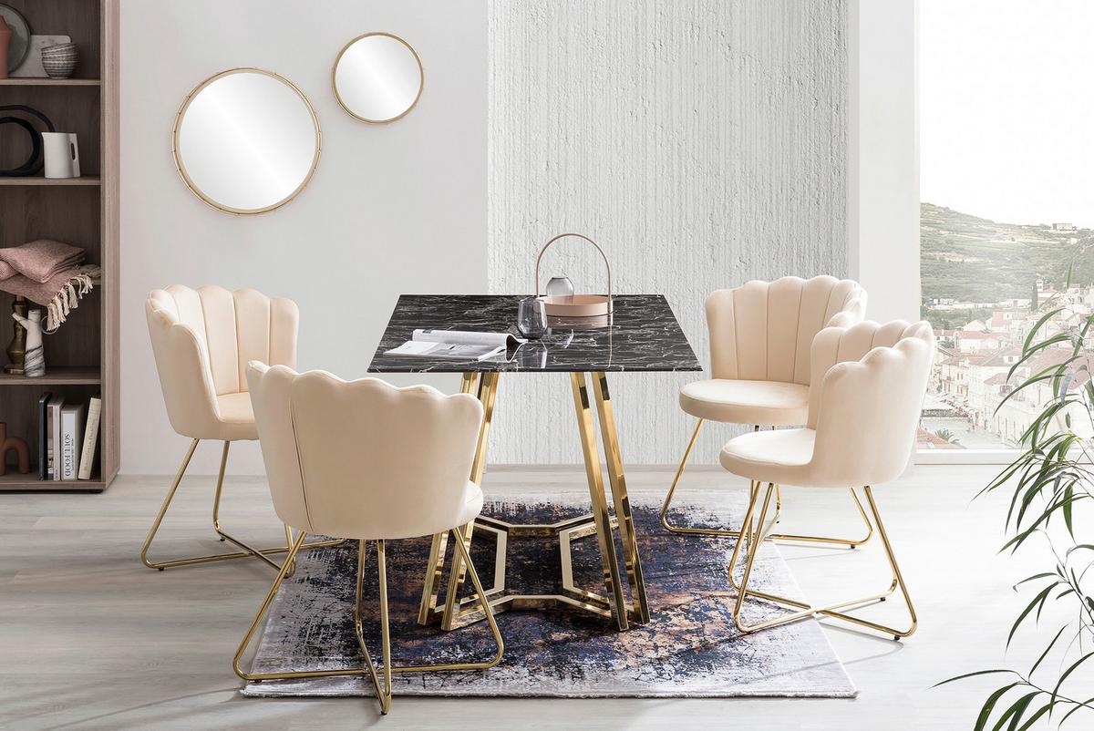 Set Stolov Samt, Bež, 2-Delni - zlate barve/bež, Moderno, kovina/tekstil (69,5/85/66cm) - Livetastic