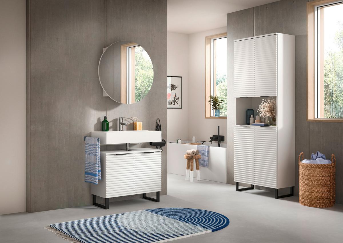 Badezimmer Riff 3-tlg. ca. 140 cm Weiß/Schwarz - Schwarz/Weiß, MODERN, Holzwerkstoff/Metall (140cm) - MID.YOU