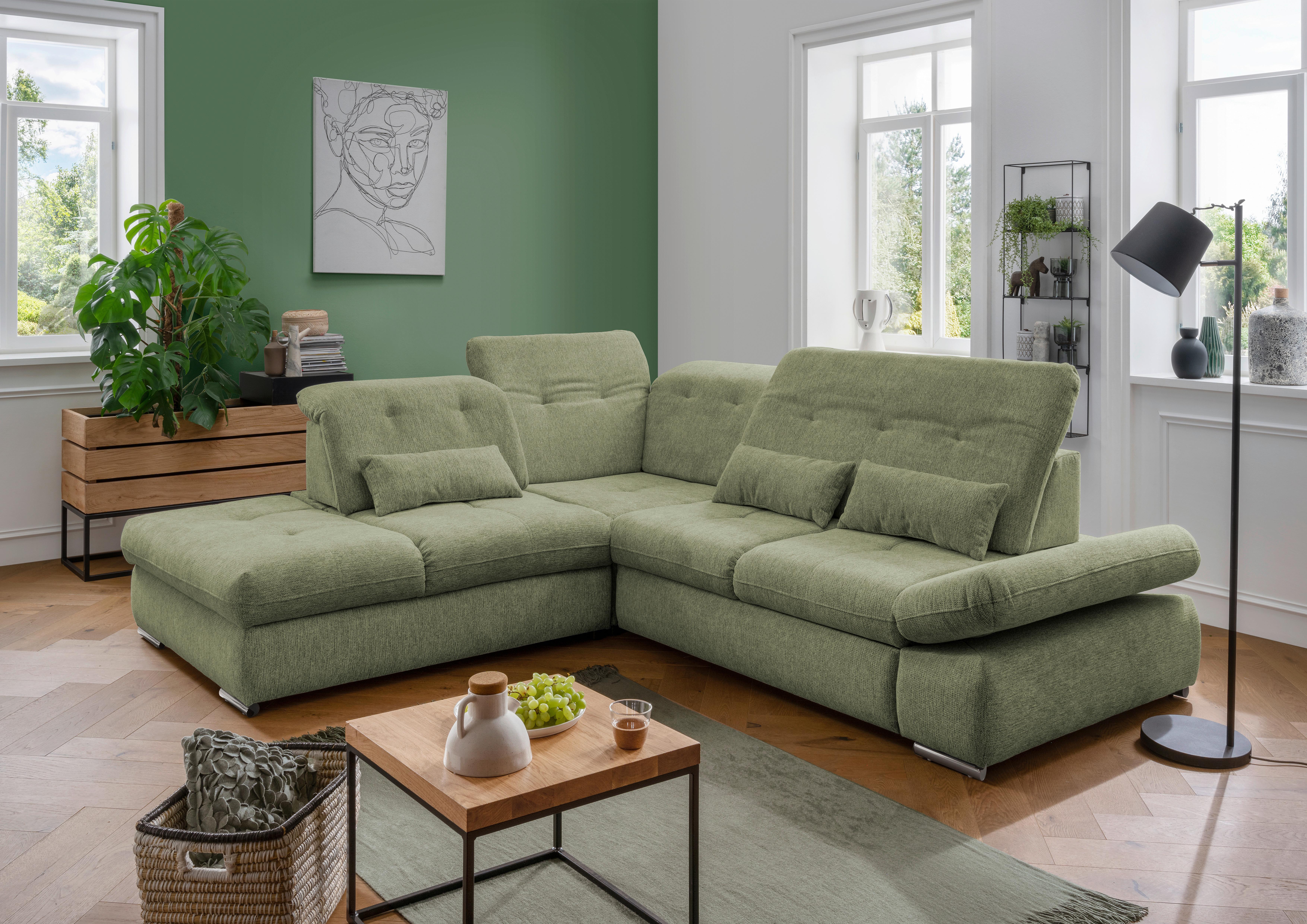 Wohnlandschaft Dalida Grün Chenille - Chromfarben/Grün, Design, Textil/Metall (254/280cm) - Livetastic