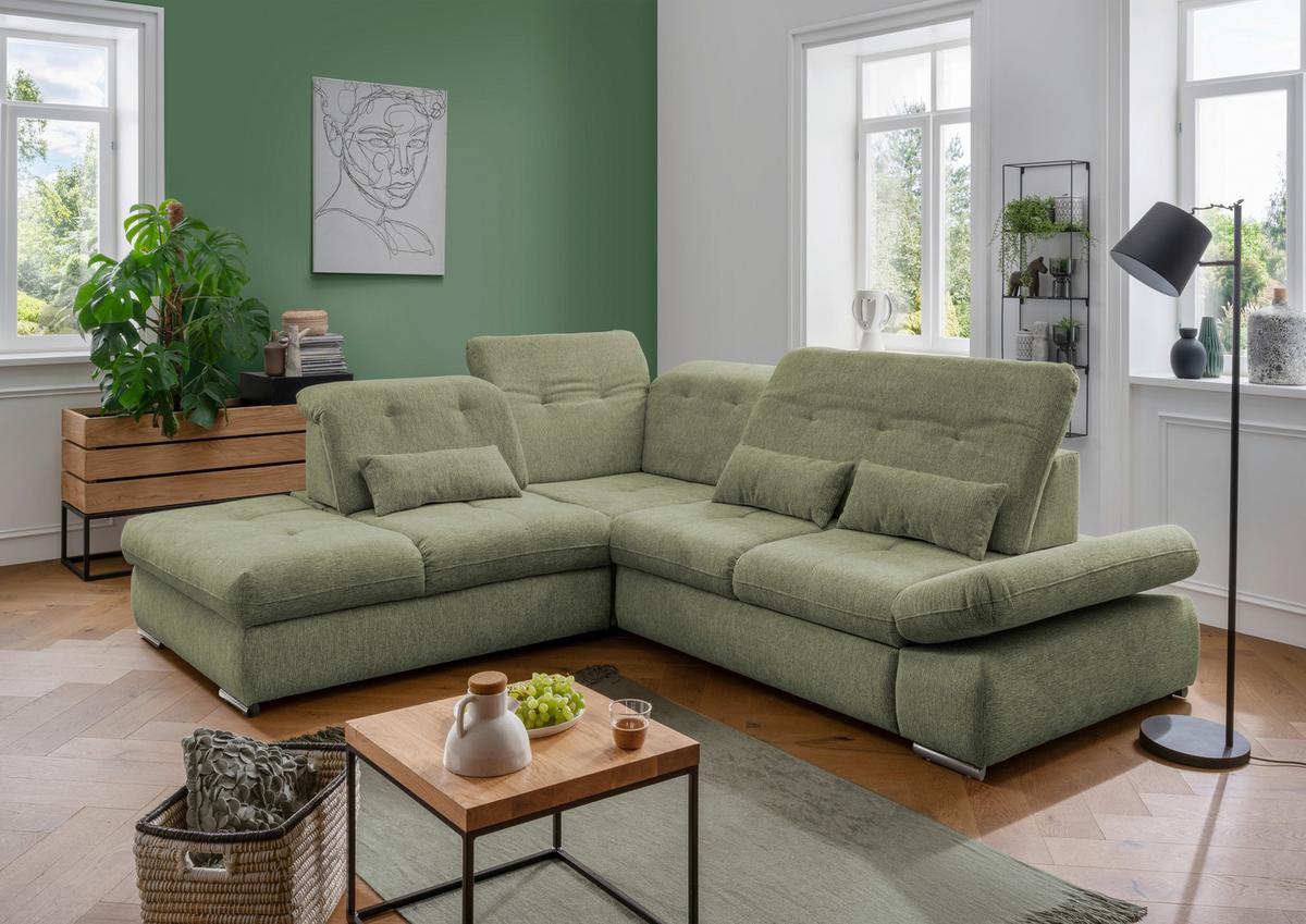Wohnlandschaft Dalida Grün Chenille - Chromfarben/Grün, Design, Textil/Metall (254/280cm) - Livetastic
